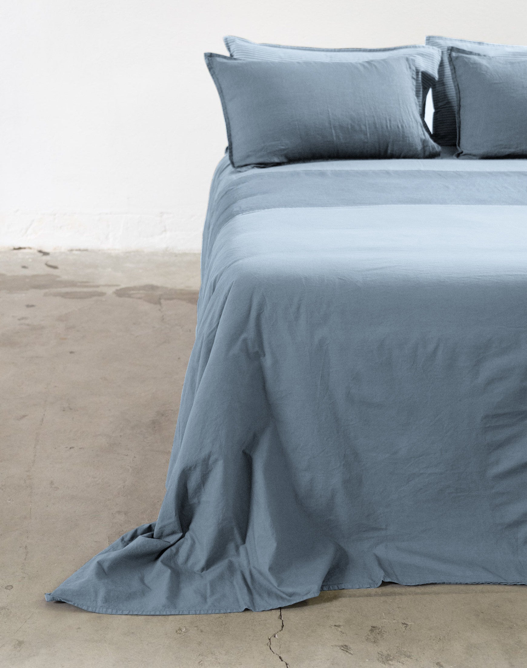 Parure Copripiumino No-Stiro Lino/Cotone NIRANO Letto Moreali Tessile Casa Matrimoniale Azzurro Polvere