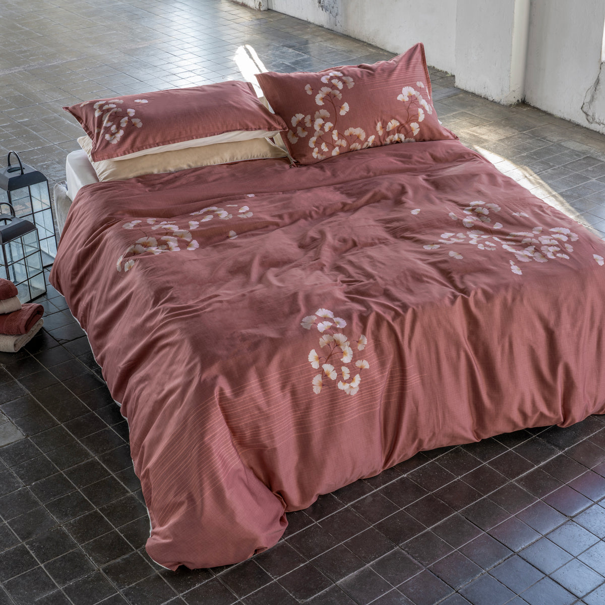 Parure Copripiumino Raso 300TC ANDY Letto Galizzi Matrimoniale Melograno