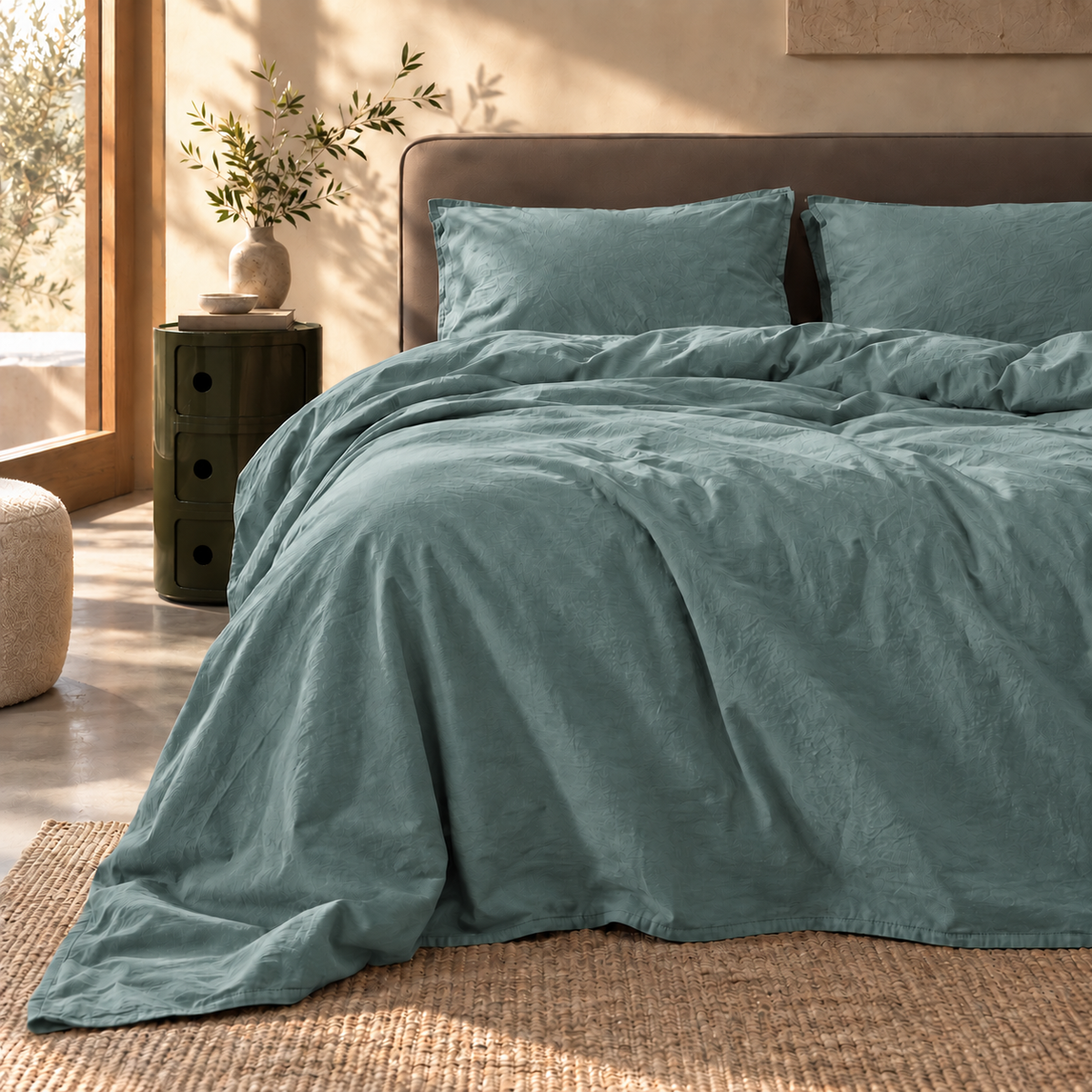 Parure Copripiumino Cotone No-Stiro ESSENZIALE Letto Moreali Tessile Casa Matrimoniale Salvia