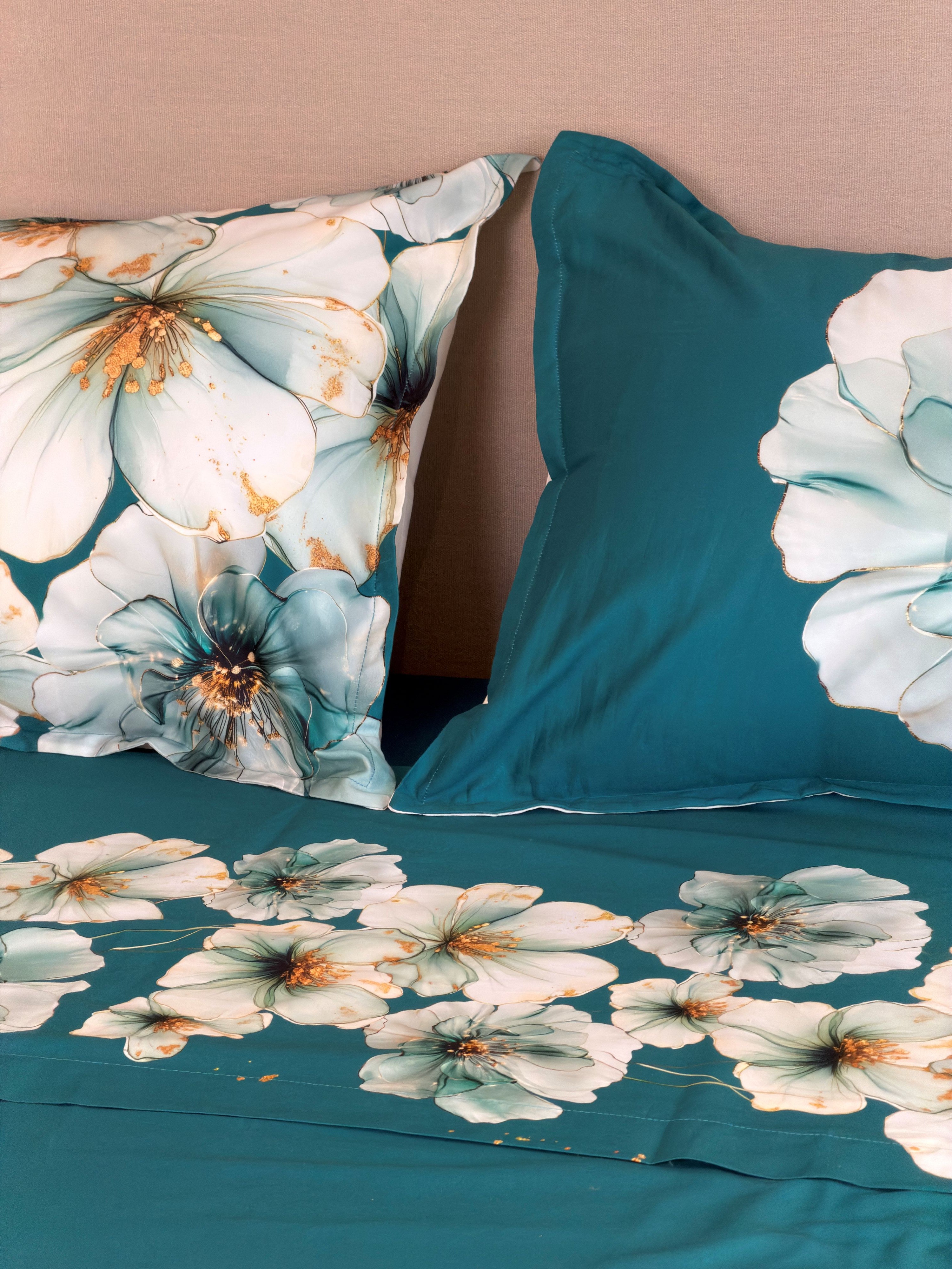 Parure Lenzuola Copriletto Raso 300TC FIORI SUL LETTO - OTTAVIA Letto Moreali Tessile Casa