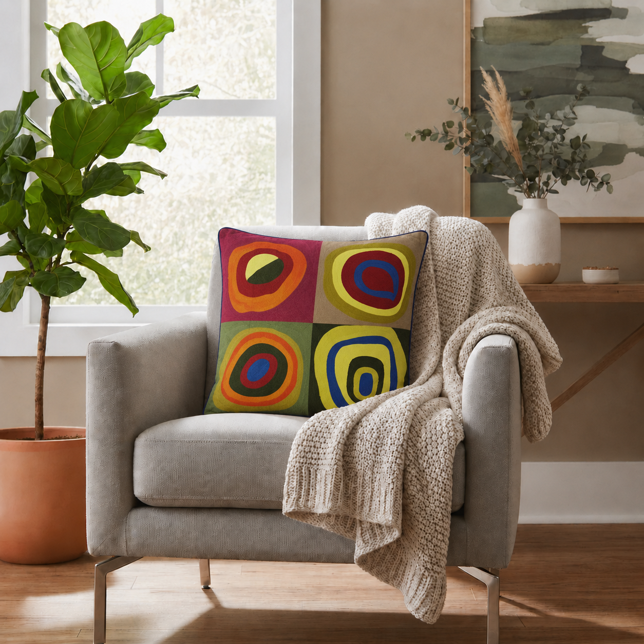 Cuscino Arredo 100% Cotone Ricamato KANDINSKY Soggiorno Moreali Tessile Casa