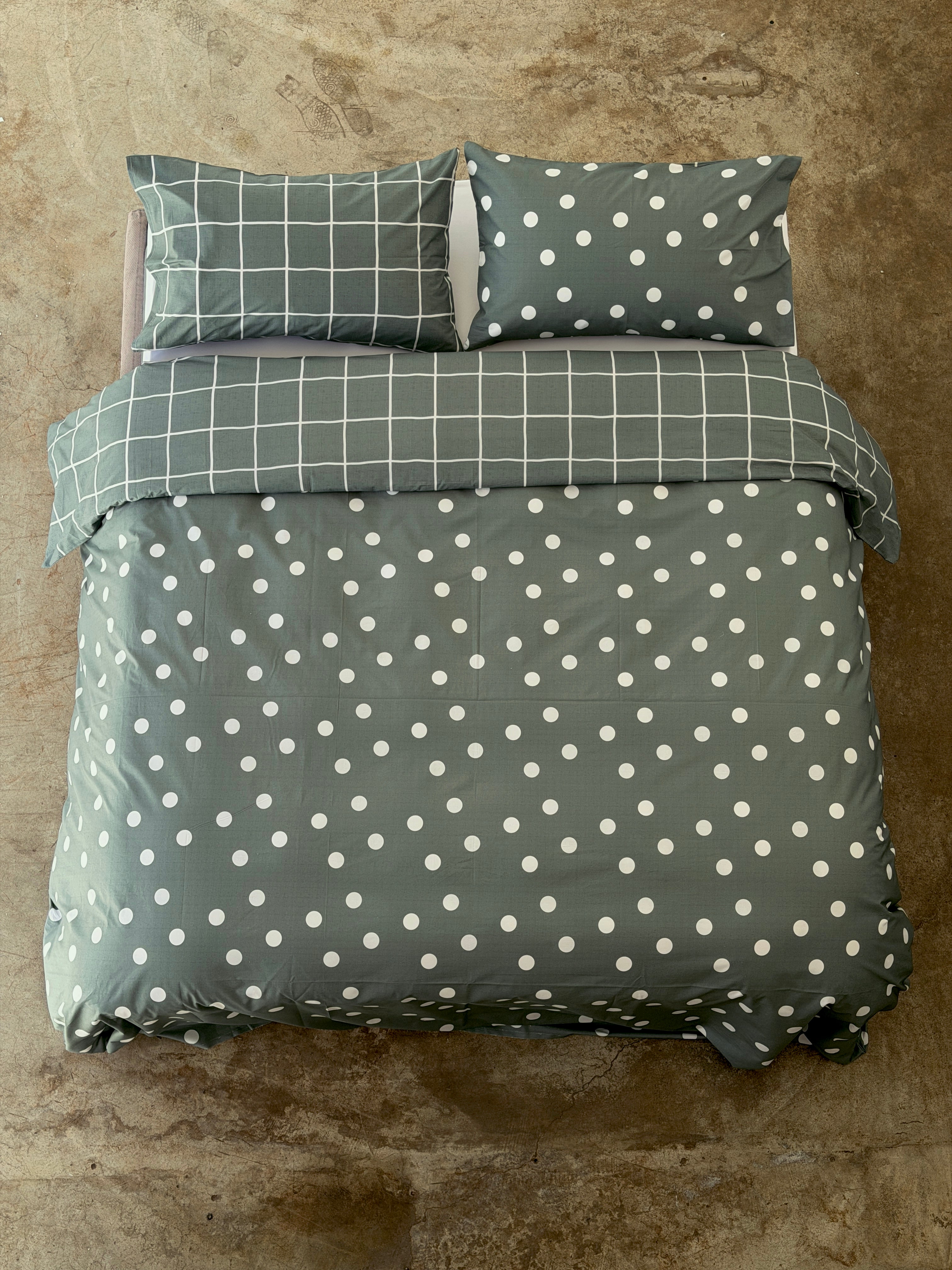 Parure Copripiumino Double Quadri-Pois EASY Letto Moreali Tessile Casa Matrimoniale Verde