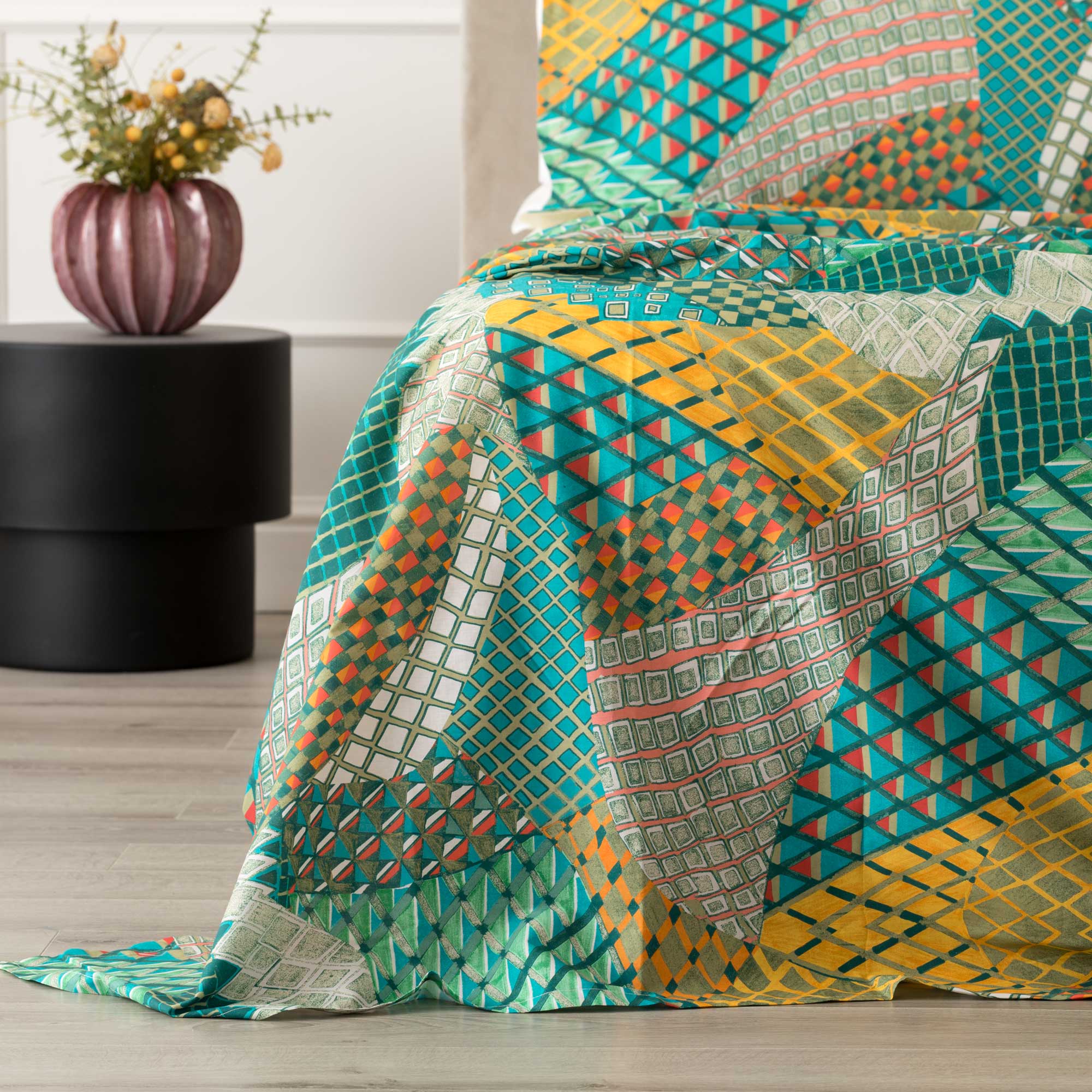 Completo Lenzuola Copriletto Percalle Stampato VALMA Letto Riviera