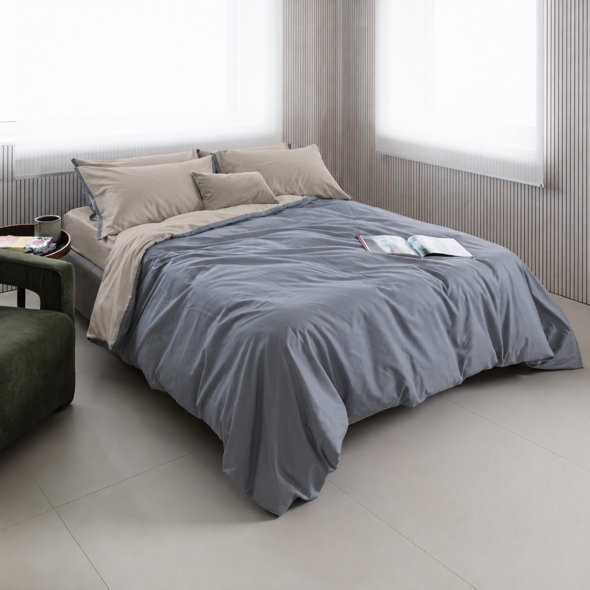 Parure Copripiumino CALDO COTONE BICOLORE Letto Cogal Matrimoniale Metal Blue