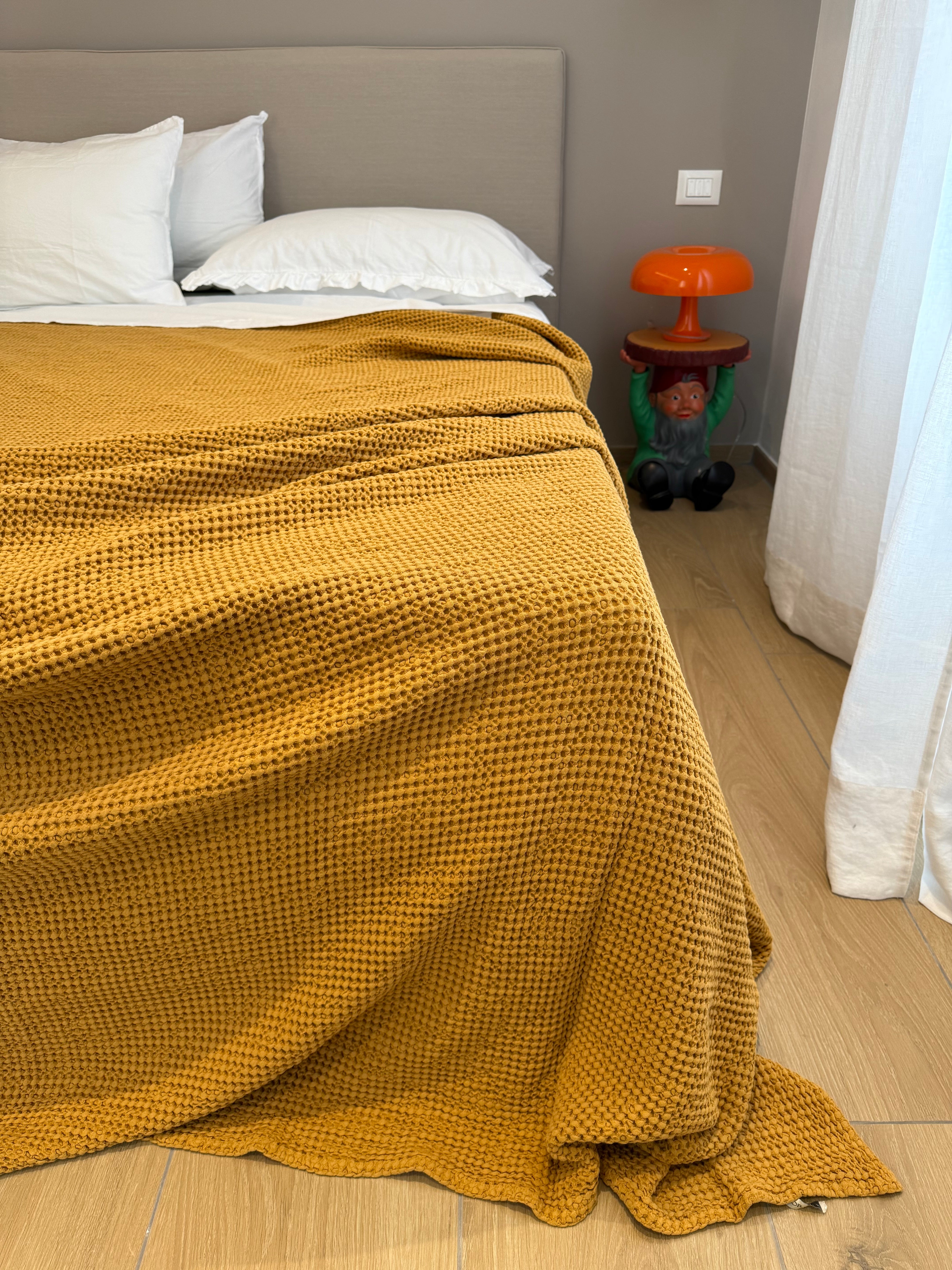 Copriletto Stone Washed Nido D'Ape Letto Moreali Tessile Casa Plaid 130 x 180 Amber Gold/Ocra