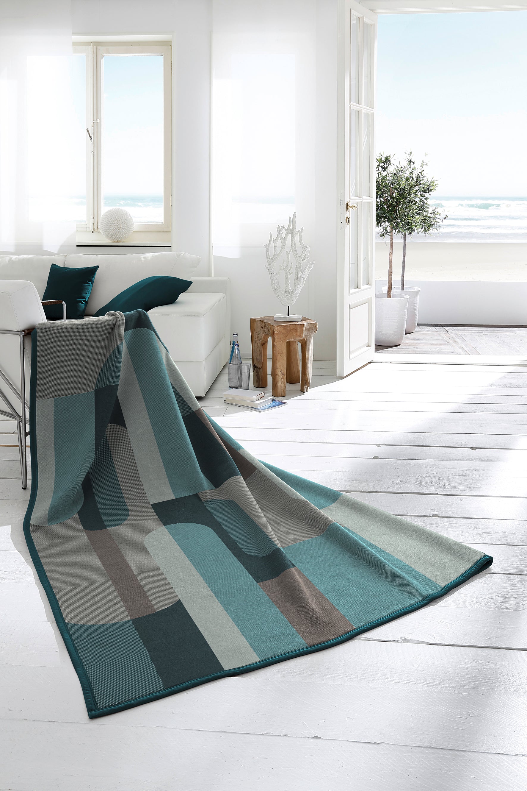 Plaid Caldo Cotone Echo Blue Soggiorno Borbo