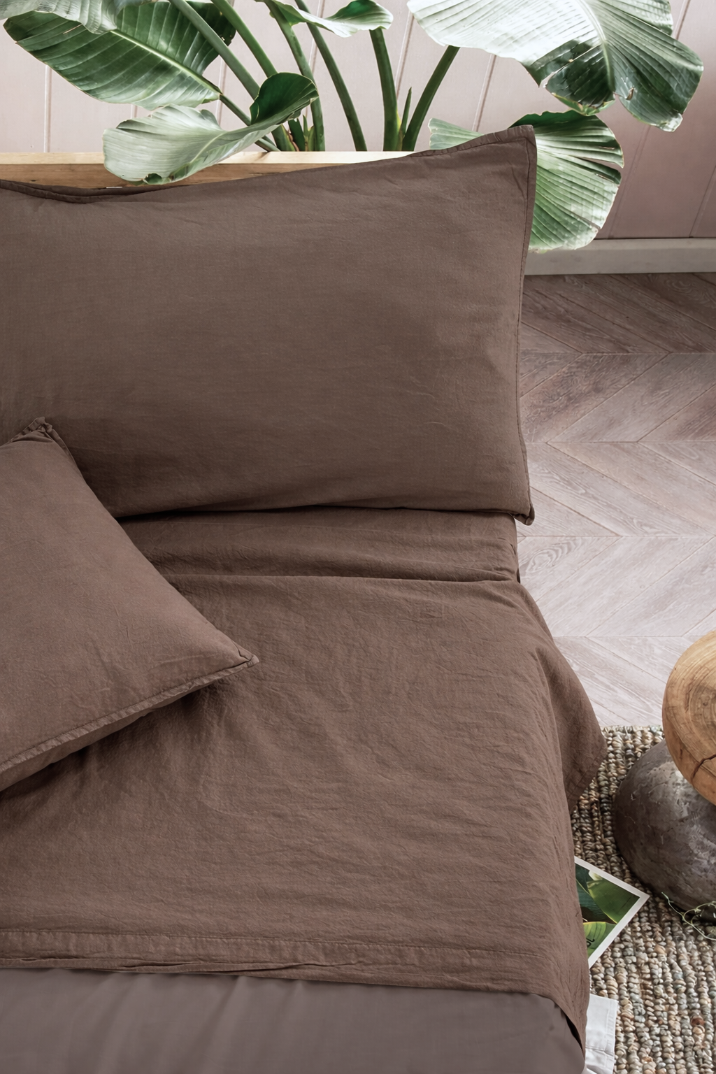 Parure Lenzuola Cotone No-Stiro ESSENZIALE Letto Moreali Tessile Casa Matrimoniale 250 x 295 Cioccolato