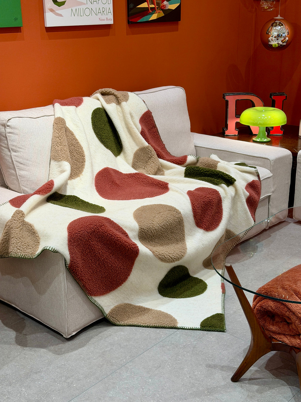 Plaid Lana Cotta Italiana BIG CIRCLES Soggiorno Moreali Tessile Casa Plaid 150 x 170 Avorio - Marrakech/Verde/Corda