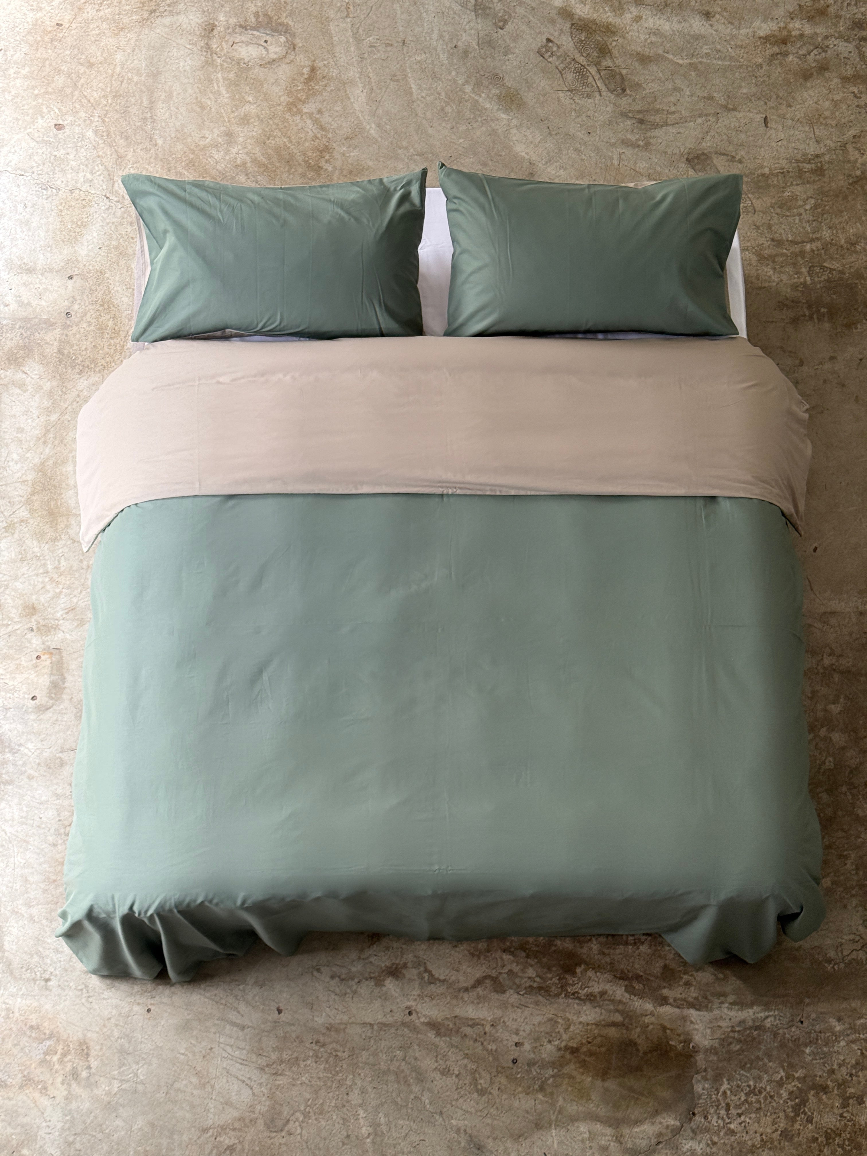 Parure Copripiumino Double MINIMAL Letto Moreali Tessile Casa Matrimoniale Verde/Lino