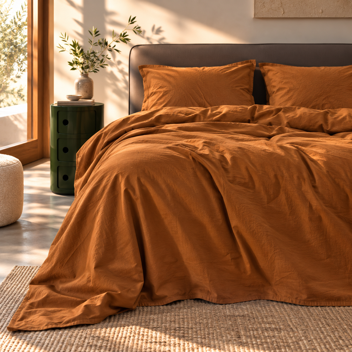 Parure Copripiumino Cotone No-Stiro ESSENZIALE Letto Moreali Tessile Casa Matrimoniale Coccio