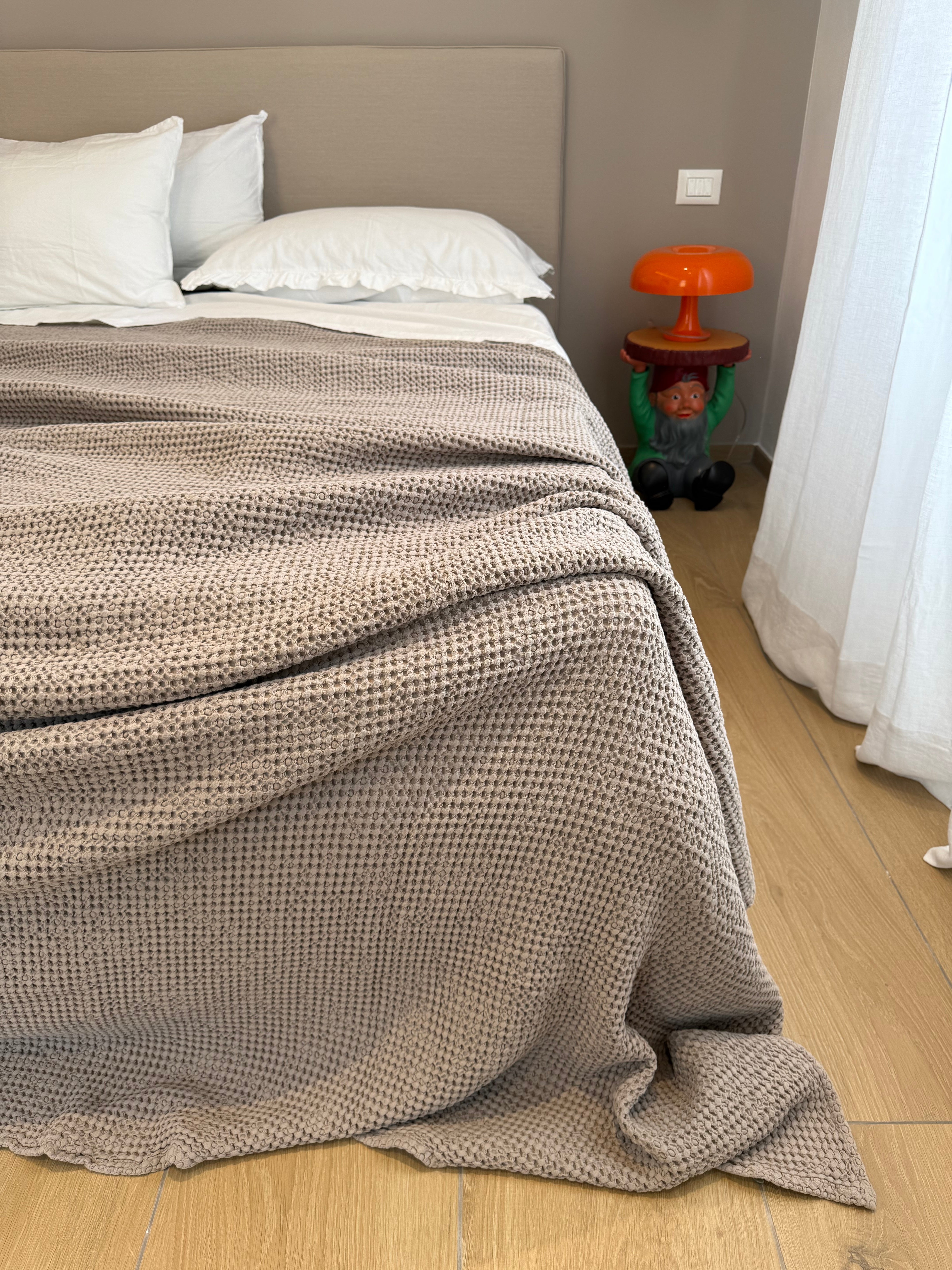 Copriletto Stone Washed Nido D'Ape Letto Moreali Tessile Casa Piazza e Mezzo 220 x 260 Taupe / Tortora