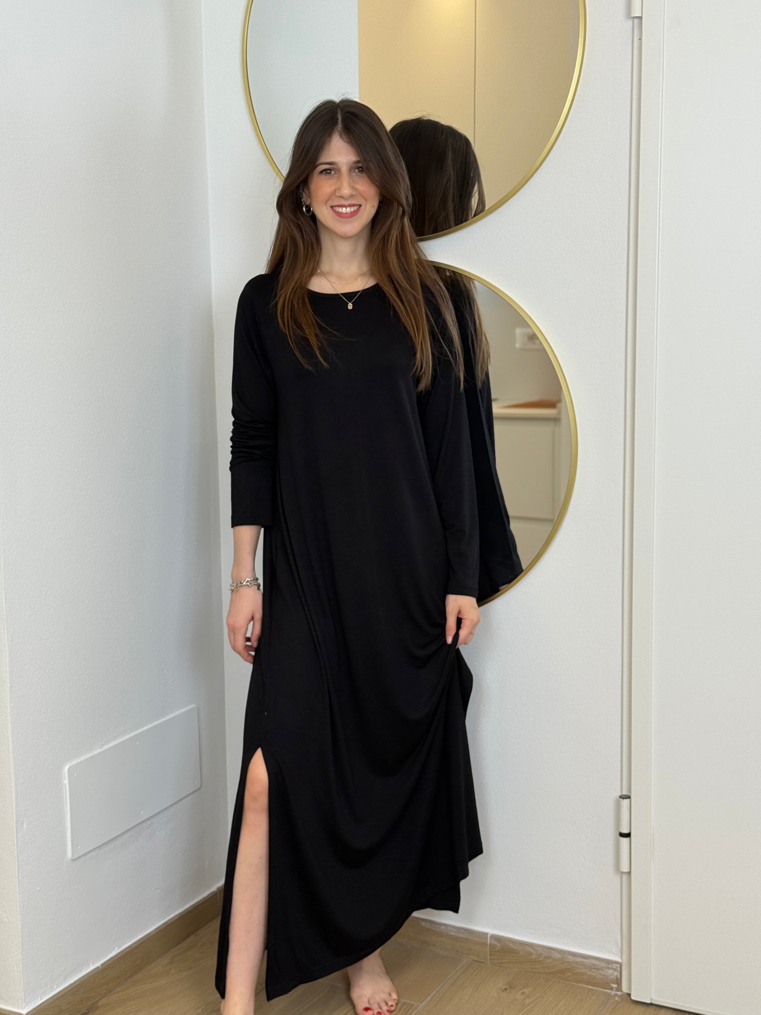 Abito Donna Viscosa Lungo Abbigliamento Moreali Tessile Casa S Nero