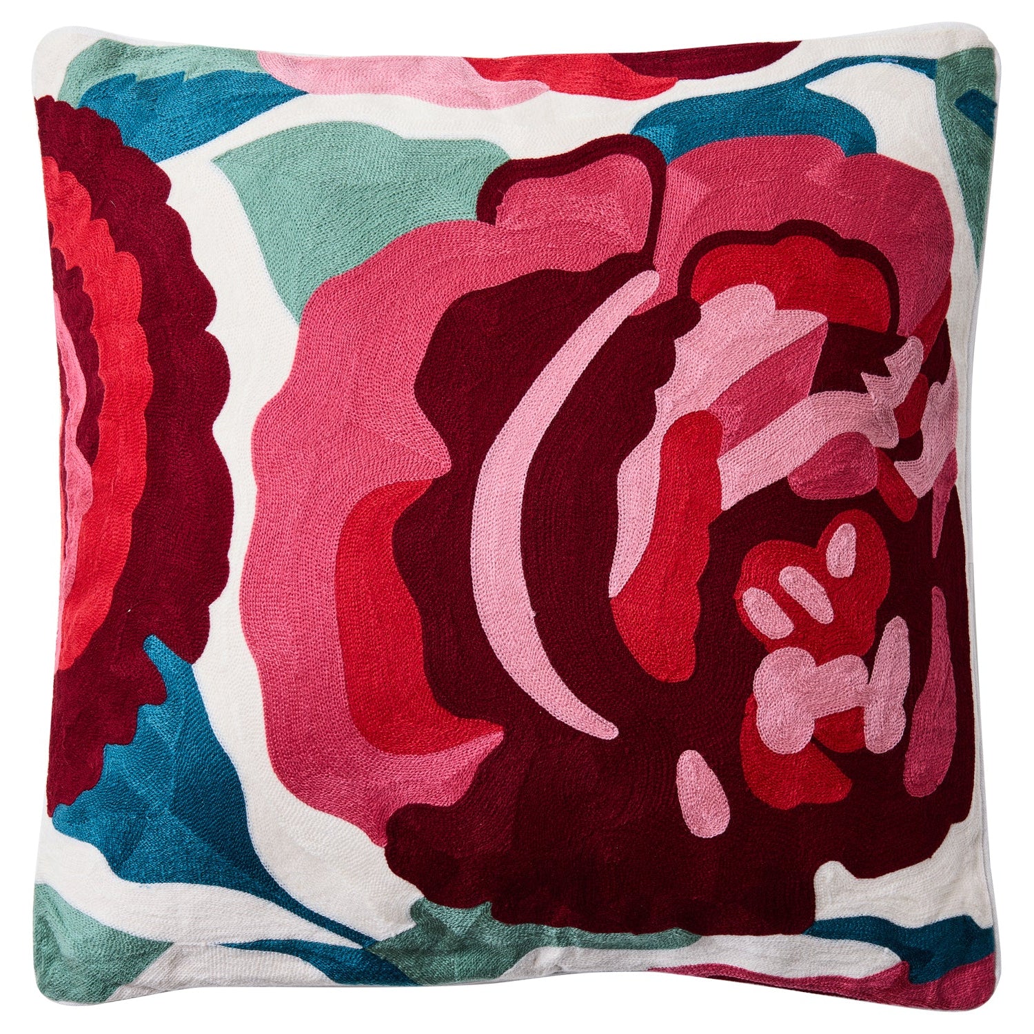 Cuscino Arredo 100% Cotone Ricamato BIG ROSE Soggiorno Moreali Tessile Casa 50 x 50 Multicolor