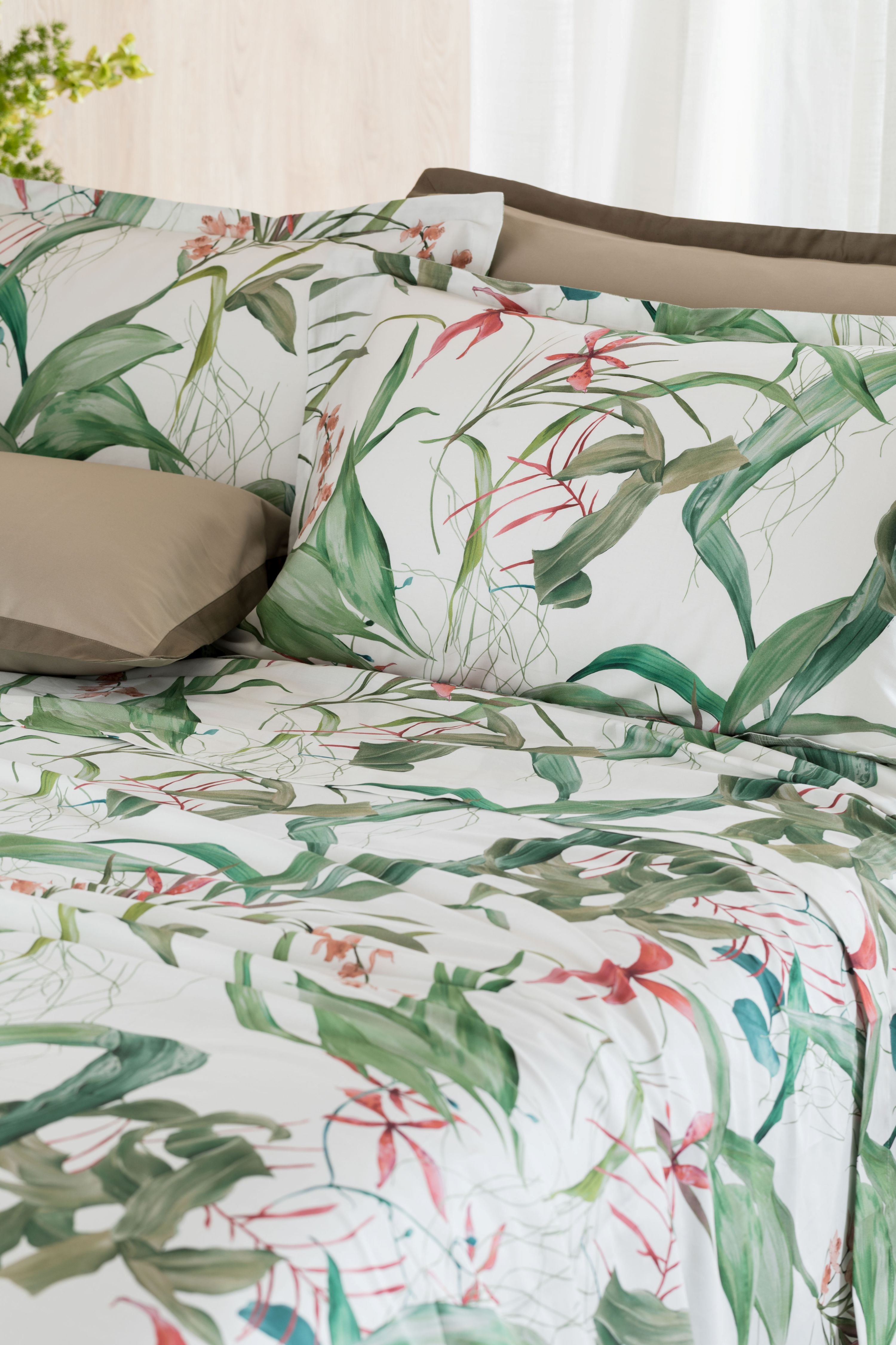 Completo Lenzuola Copriletto Raso 300TC Stampa Digitale PREZIOSA Letto Reevèr Matrimoniale Muschio