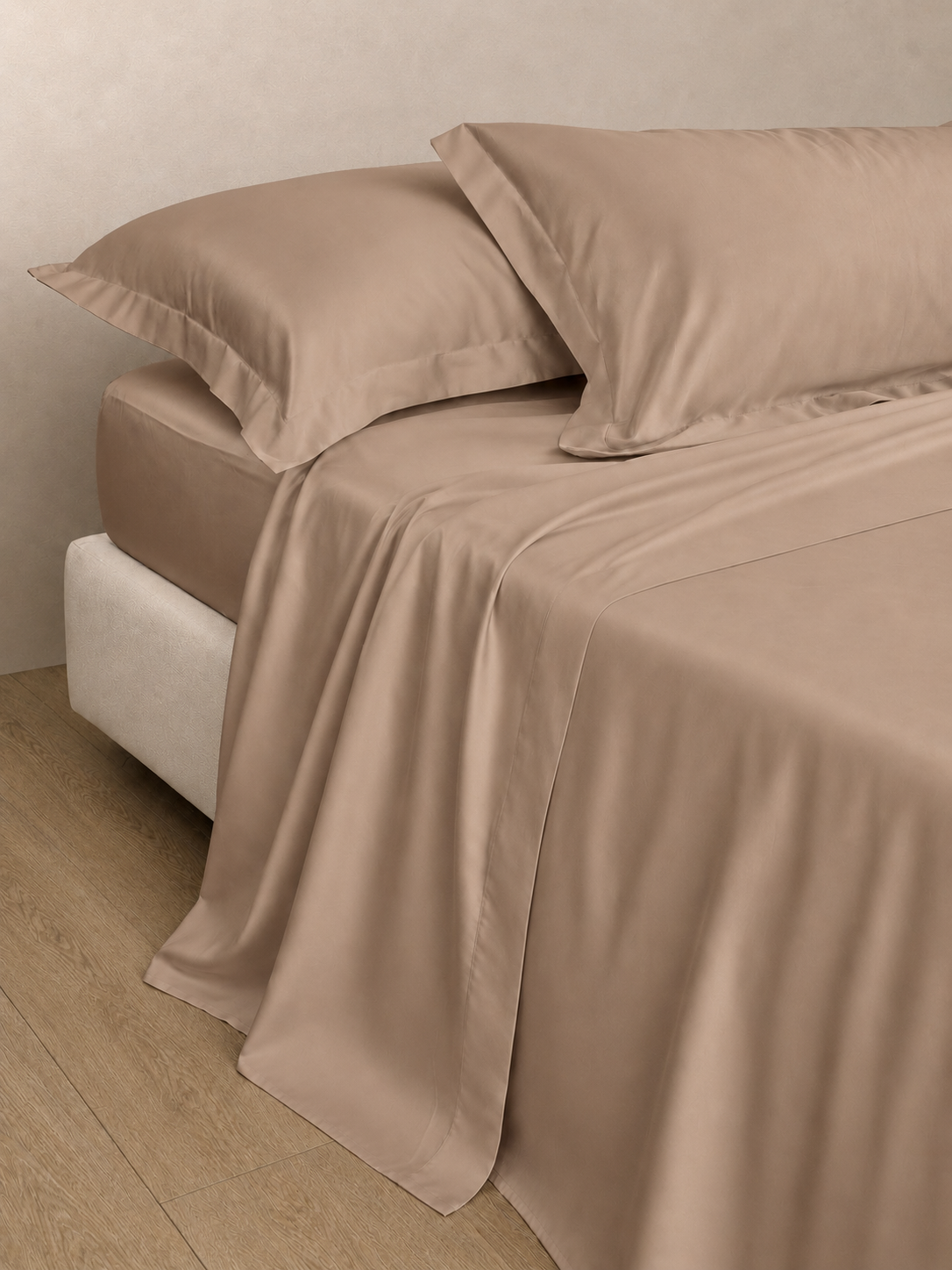 Completo Lenzuola Raso Cotone 300TC SATIN ELITE Letto Moreali Tessile Casa Matrimoniale Biscotto 138