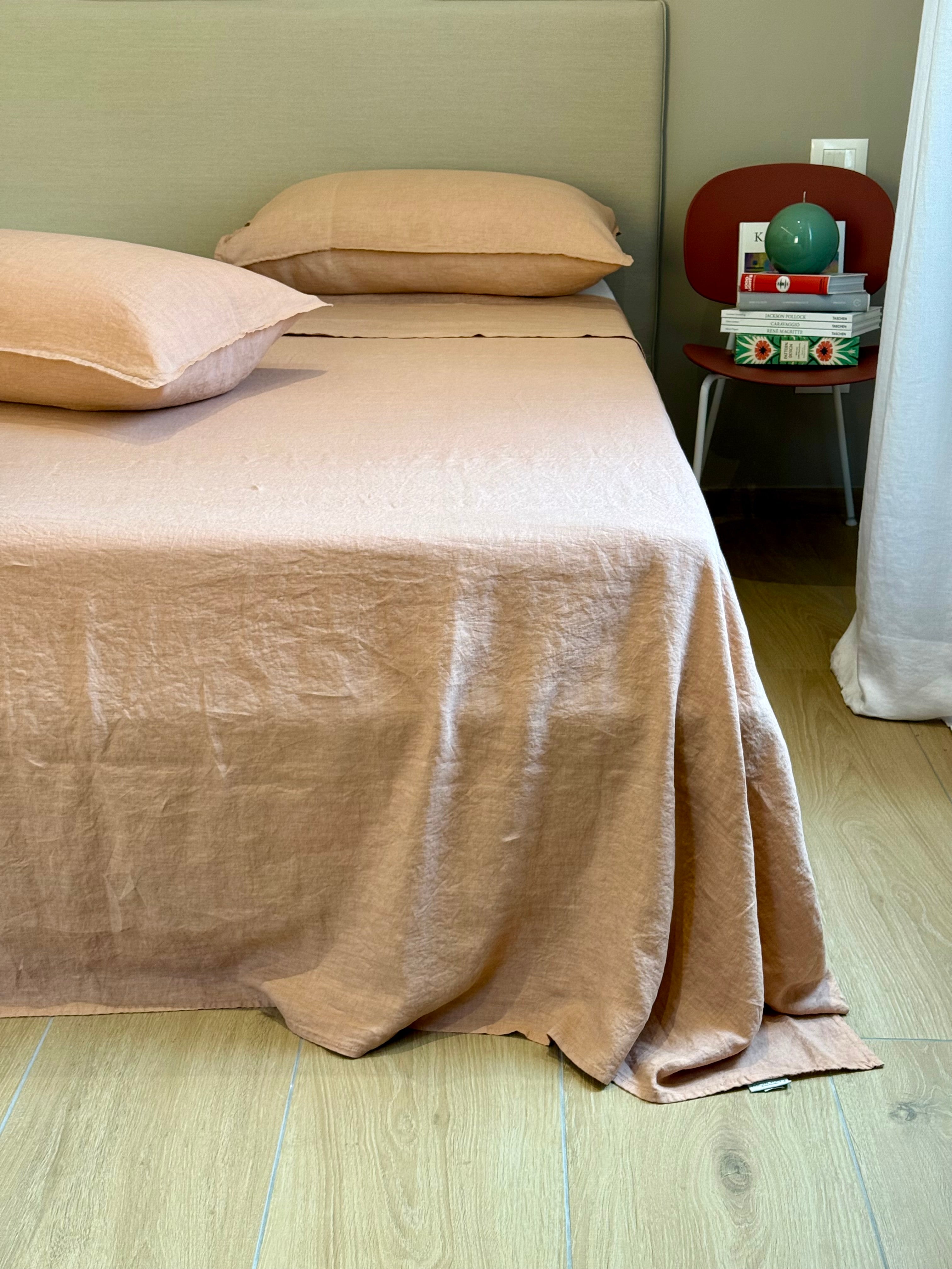 Parure Lenzuola No-Stiro PURO LINO Letto Moreali Tessile Casa Matrimoniale Fard