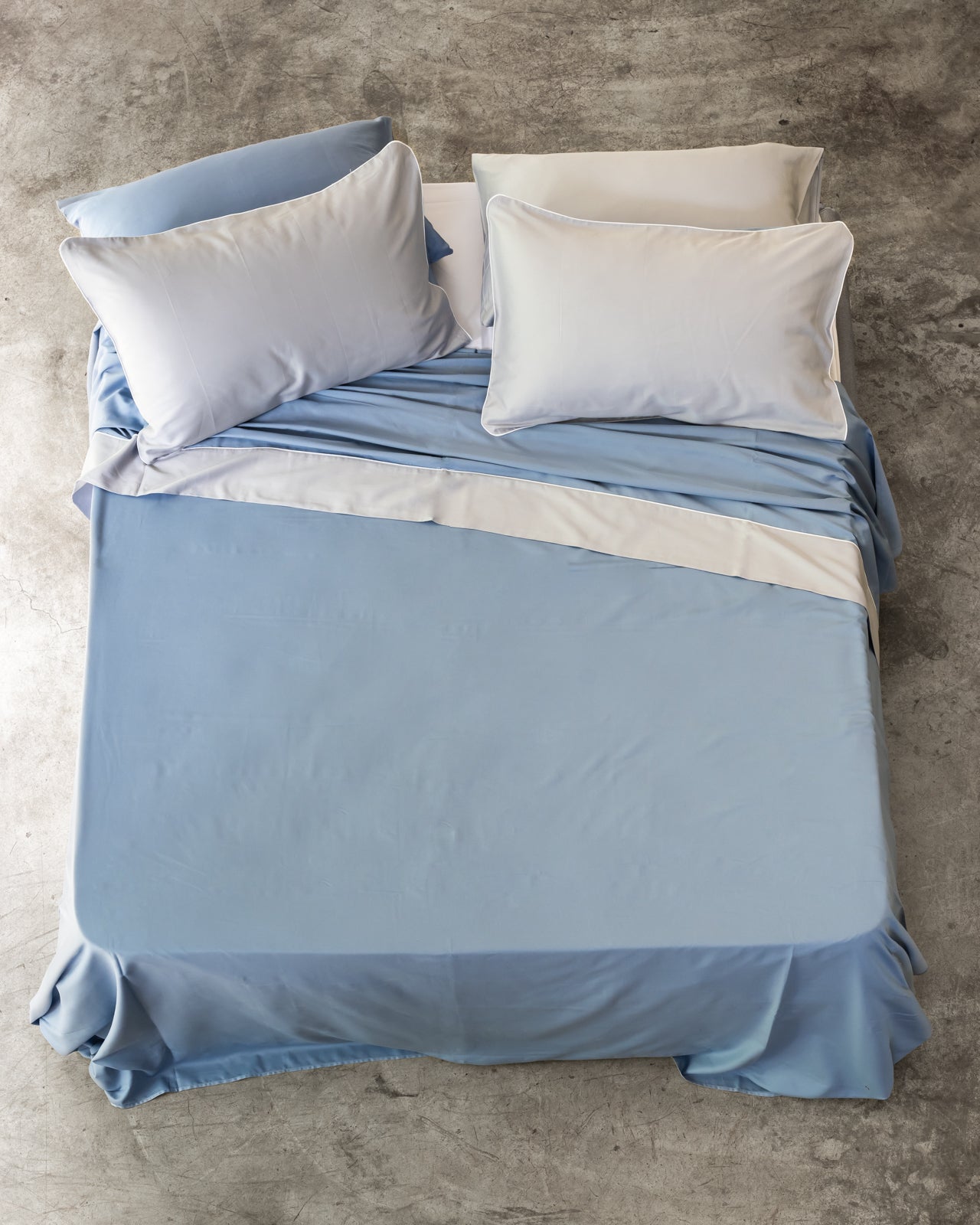 Parure Lenzuola Raso Cotone Double Letto Moreali Tessile Casa Matrimoniale Azzurro/Grigio