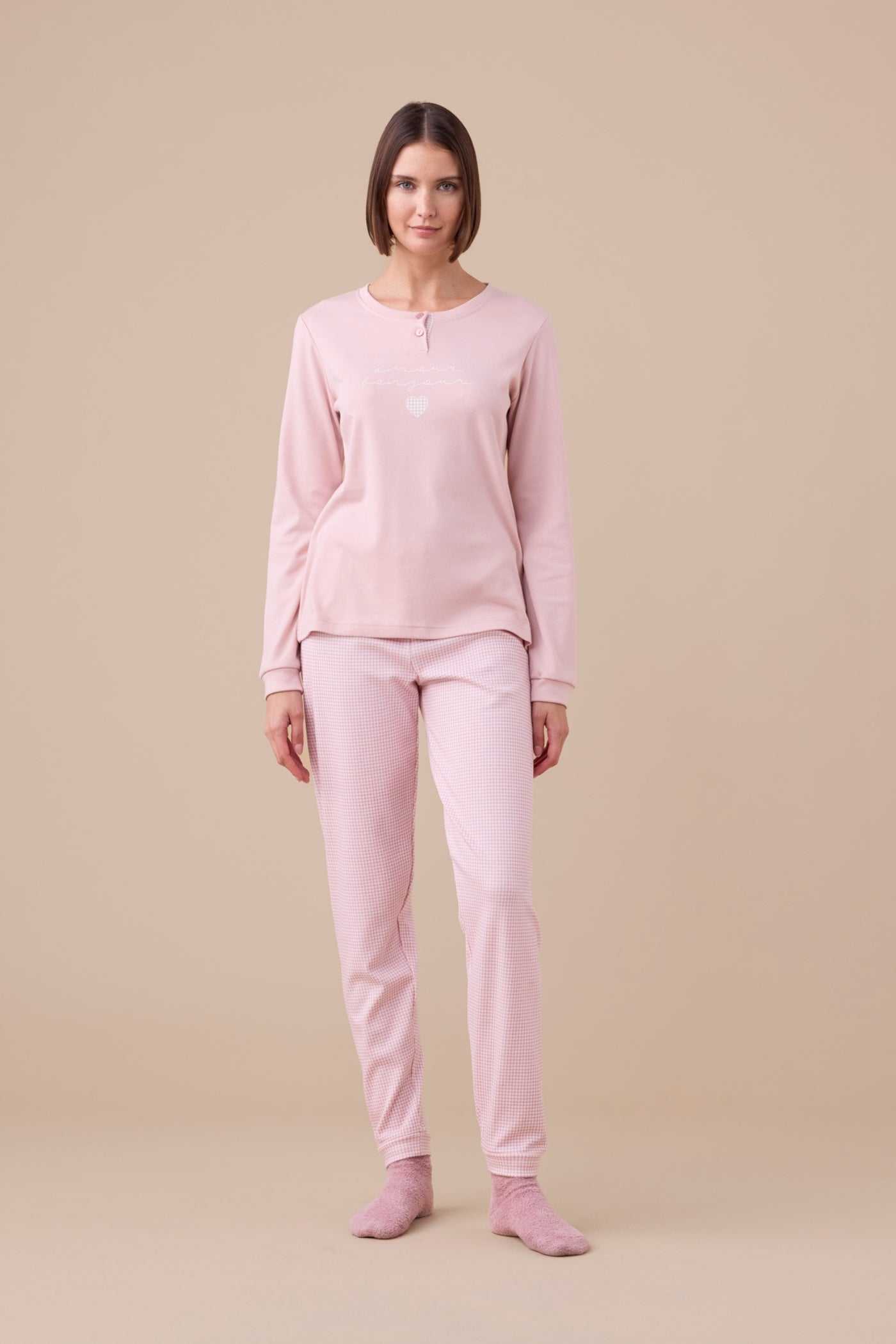 Pigiama Donna Caldo Cotone Amour Bonjour Abbigliamento noidinotte XS Rosa