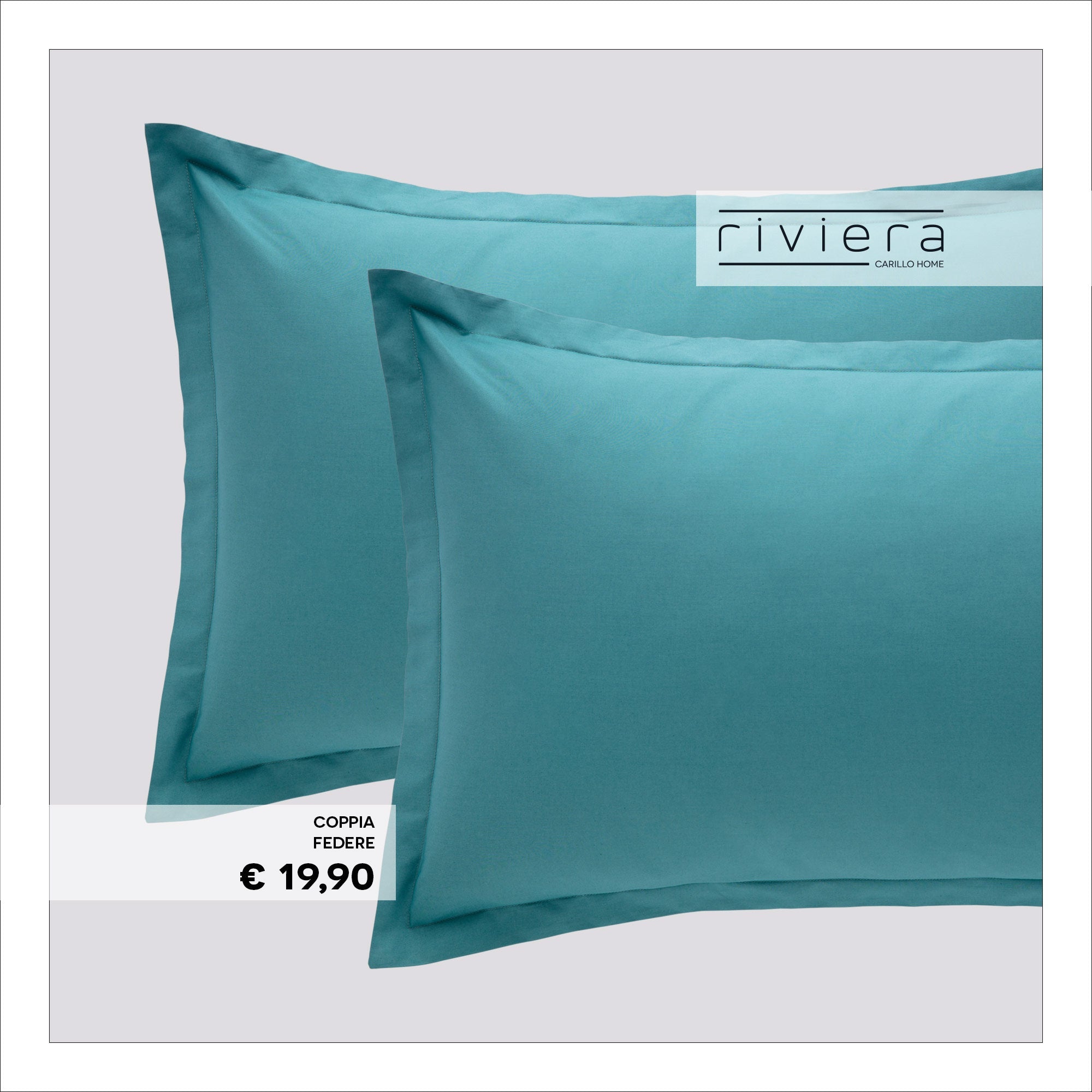 Coppia di Federe 100% Madapolam Cotone Letto Riviera 50 x 80 Turchese