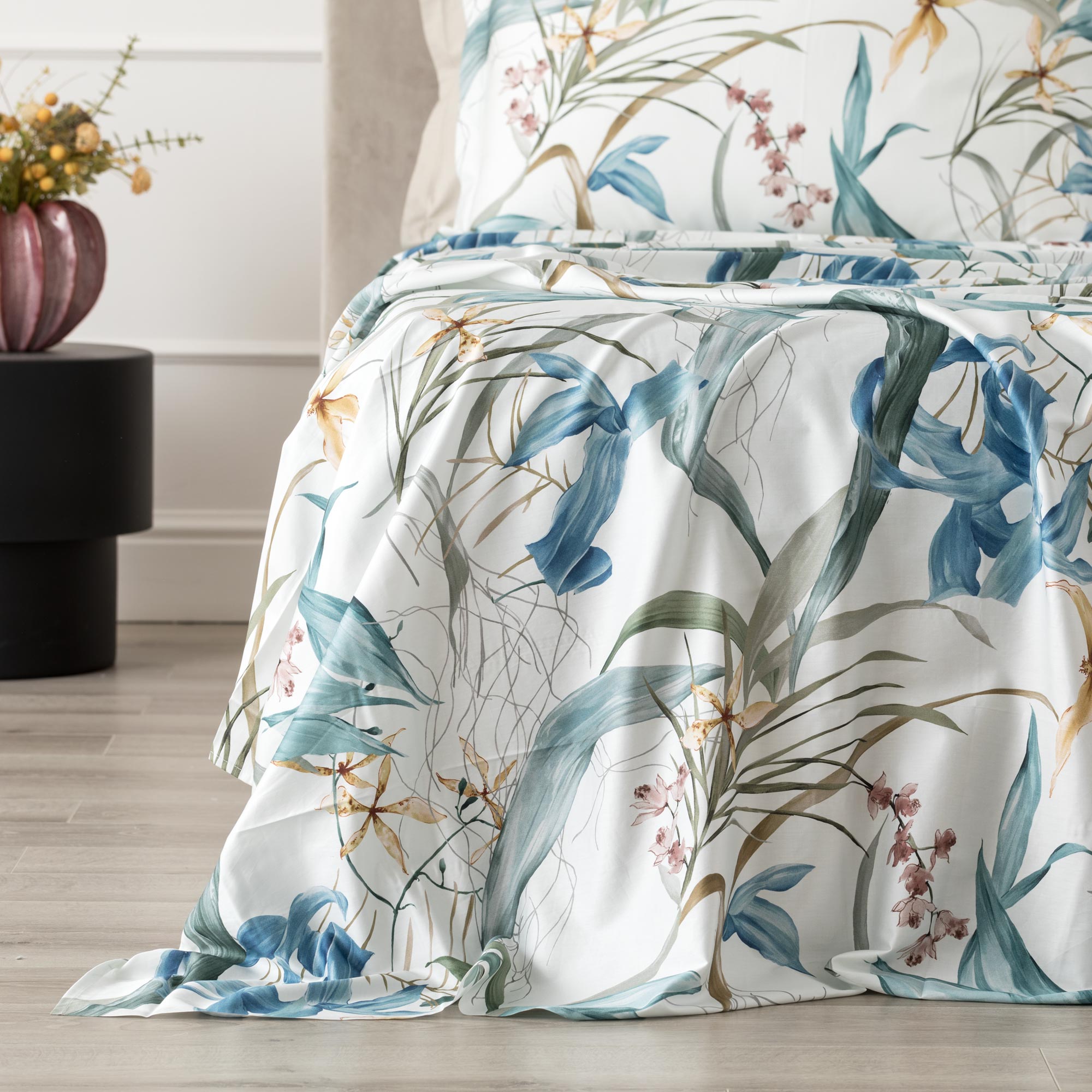 Completo Lenzuola Copriletto Raso 300TC Stampa Digitale PREZIOSA Letto Reevèr Matrimoniale Onice
