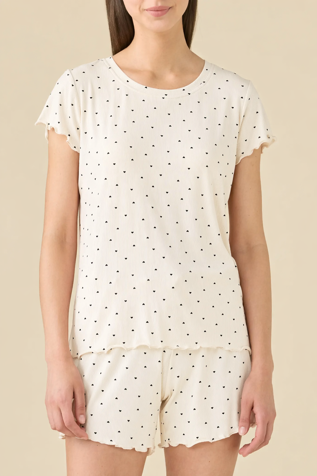 Pigiama Donna Corto COSTINE CUORICINI Abbigliamento Moreali Tessile Casa S Panna