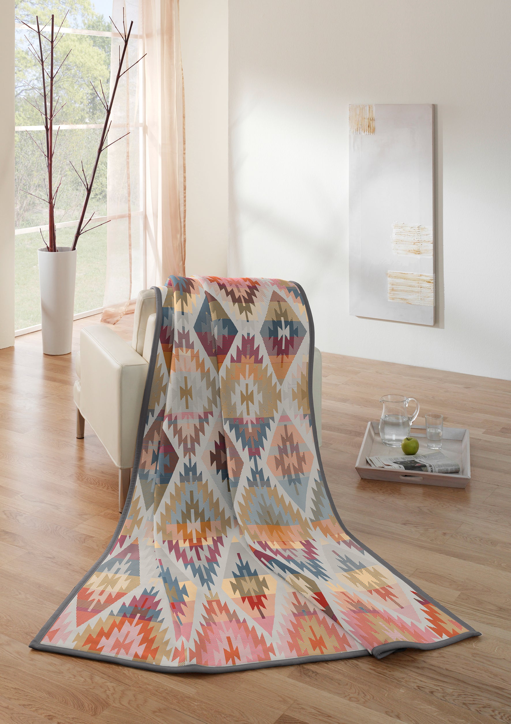 Plaid Caldo Cotone Ikat Diamond Multi Soggiorno Borbo