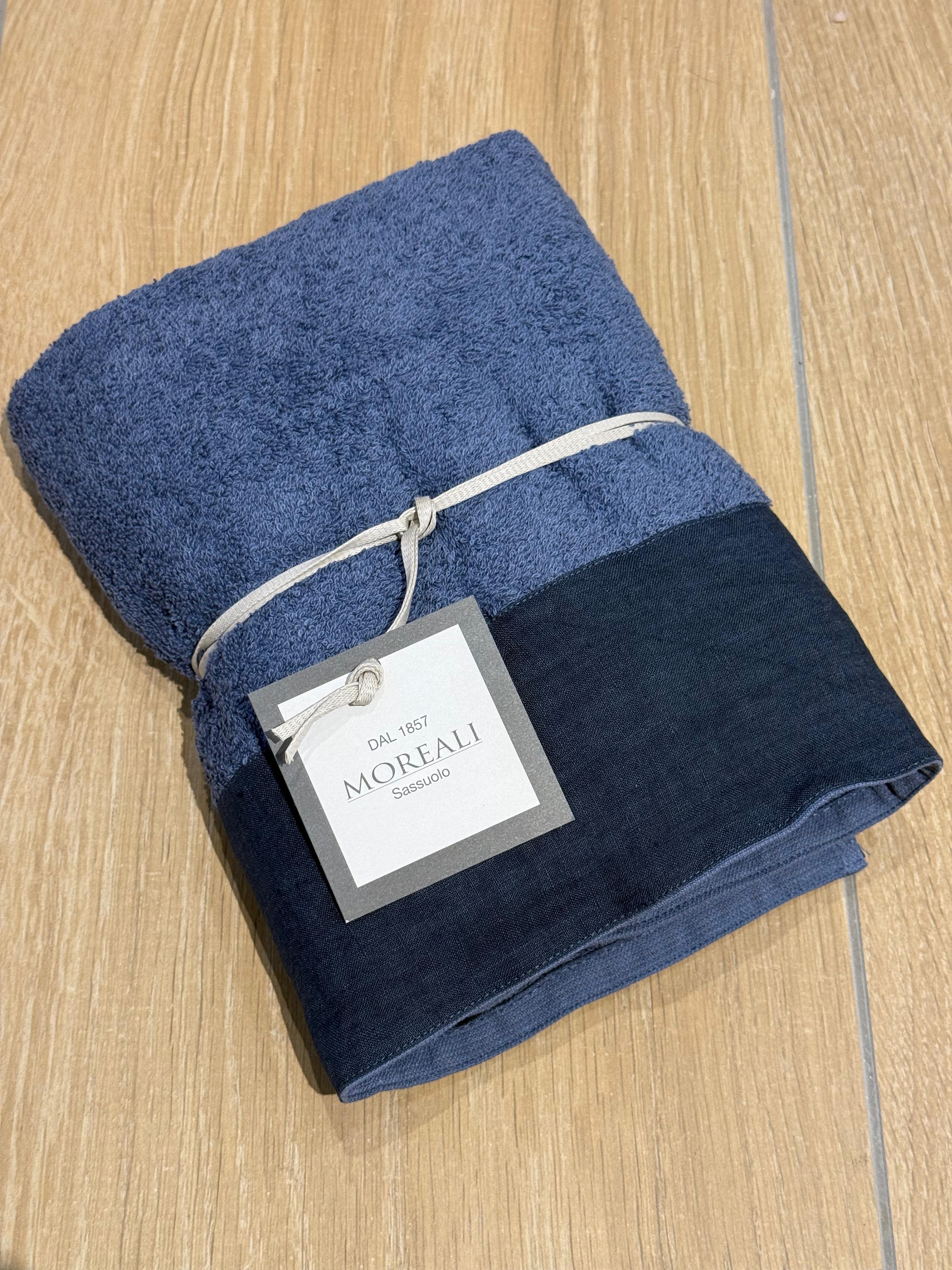 Set Asciugamani Nirano Bordo Lino Bagno Moreali Tessile Casa 60 x 100 / 40 x 60 Blu