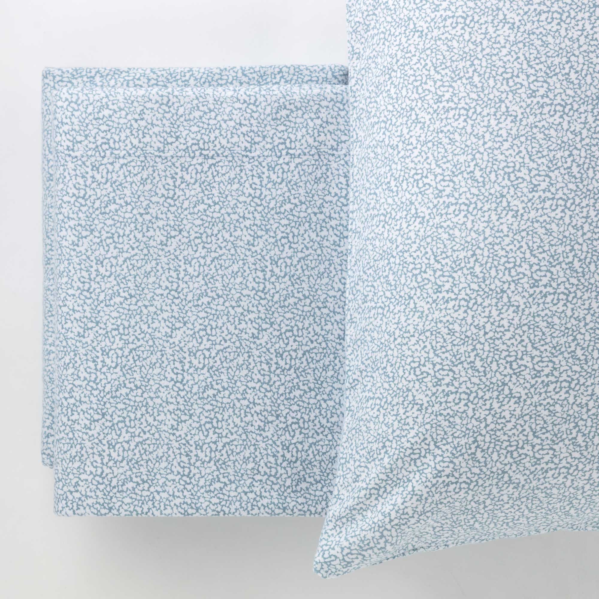 Completo Lenzuola Flanella Cotone Stampato Cloudette Letto Riviera Matrimoniale Ottanio