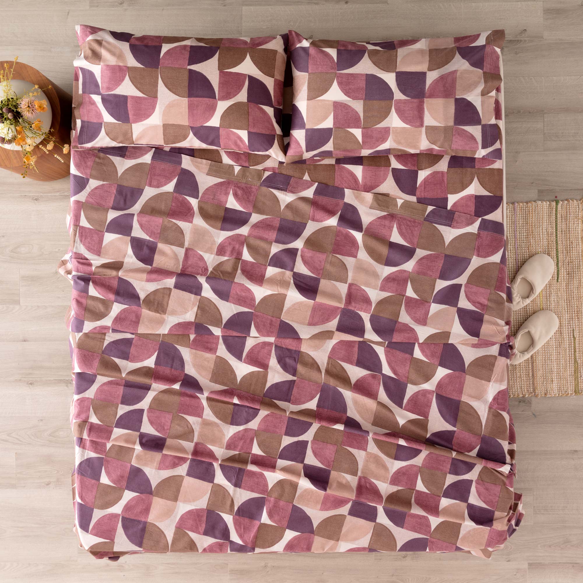 Completo Lenzuola Cotone Stampato Cassio Letto Riviera Matrimoniale Rosa Loto