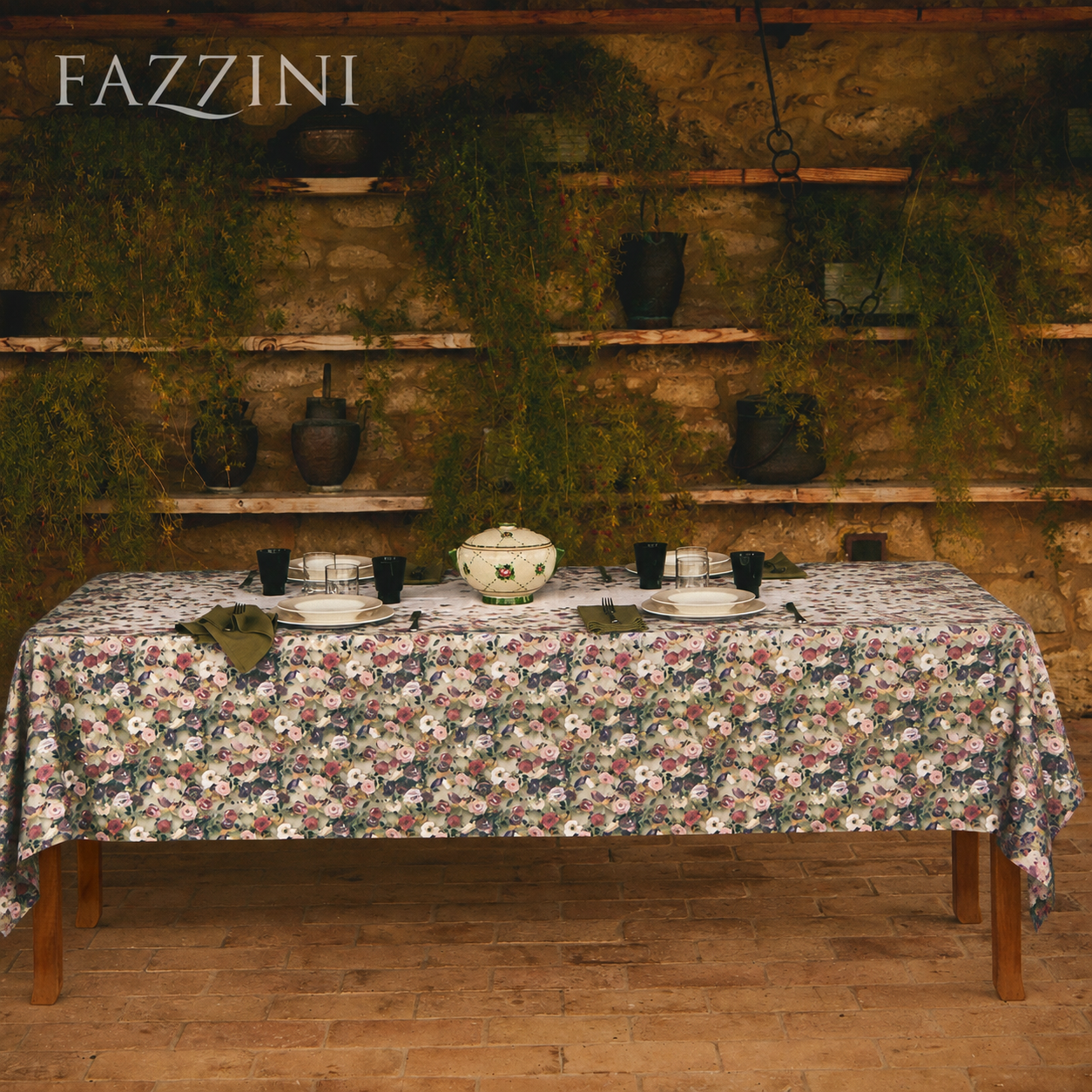 Tovaglia Cotone Stampa Digitale NETTARE Cucina Fazzini 6 Posti 150 x 180 Verde