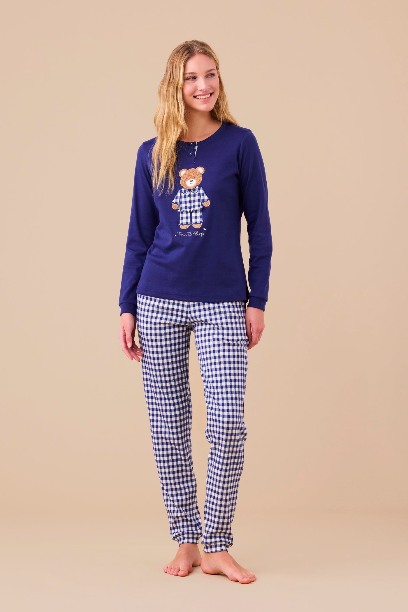 Pigiama Donna Caldo Cotone Orsetto Blu Abbigliamento noidinotte XS Blu