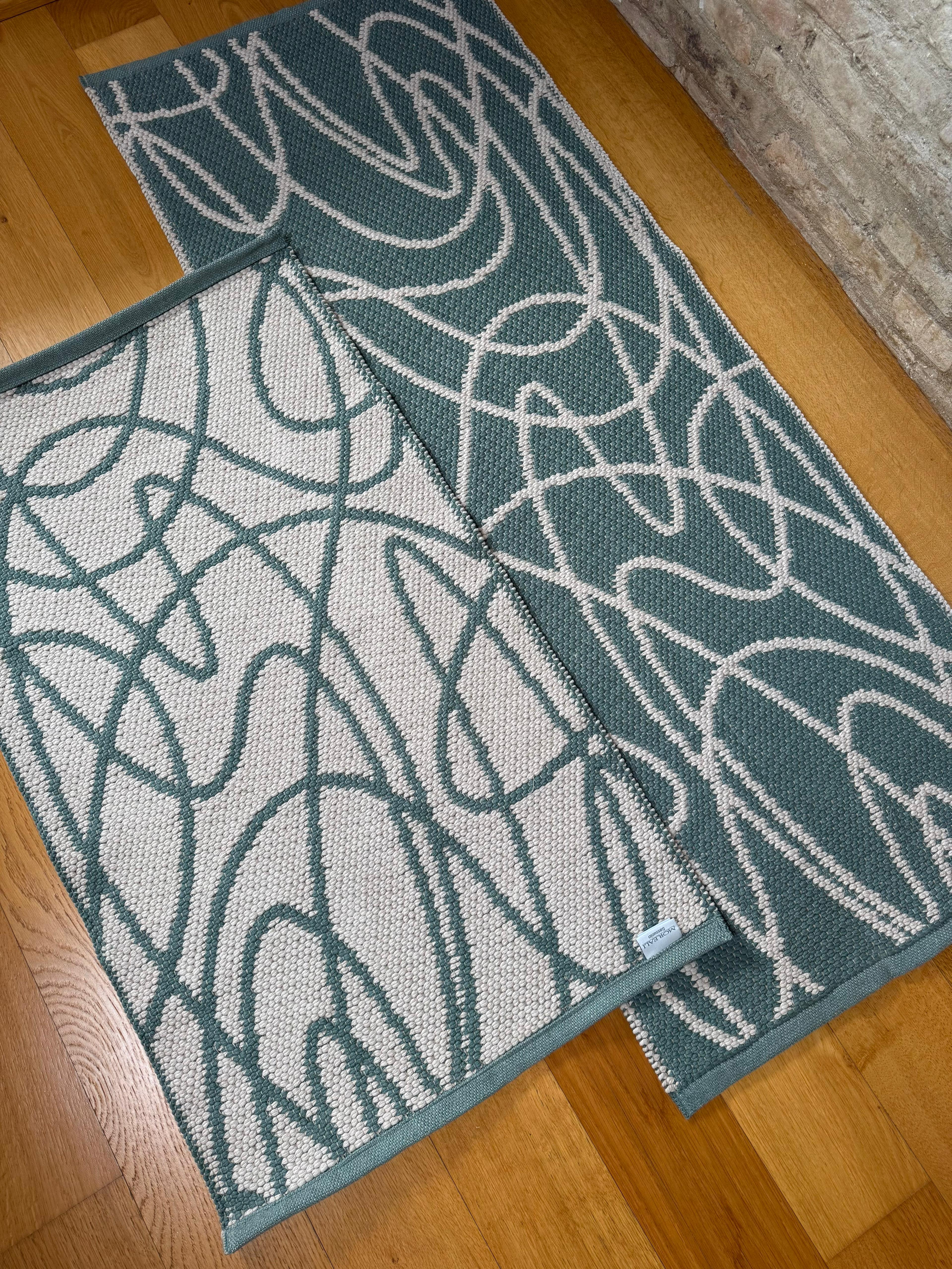 Tappeto Artigianale Lino/Cotone ABSTRACT Soggiorno Moreali Tessile Casa 60 x 100 Verde/Corda