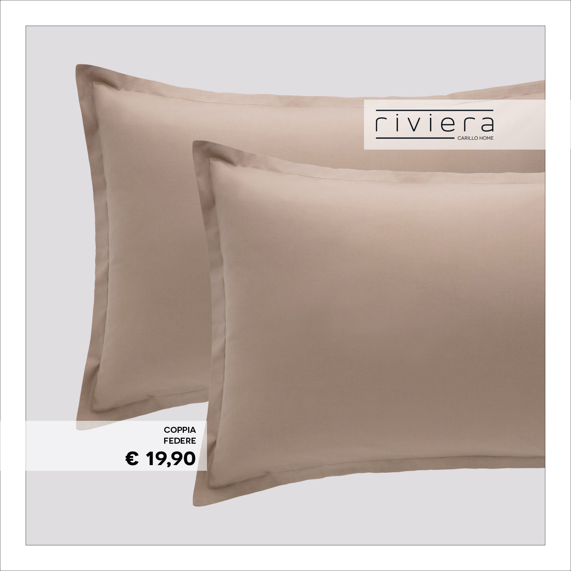 Coppia di Federe 100% Madapolam Cotone Letto Riviera 50 x 80 Marron Glacè