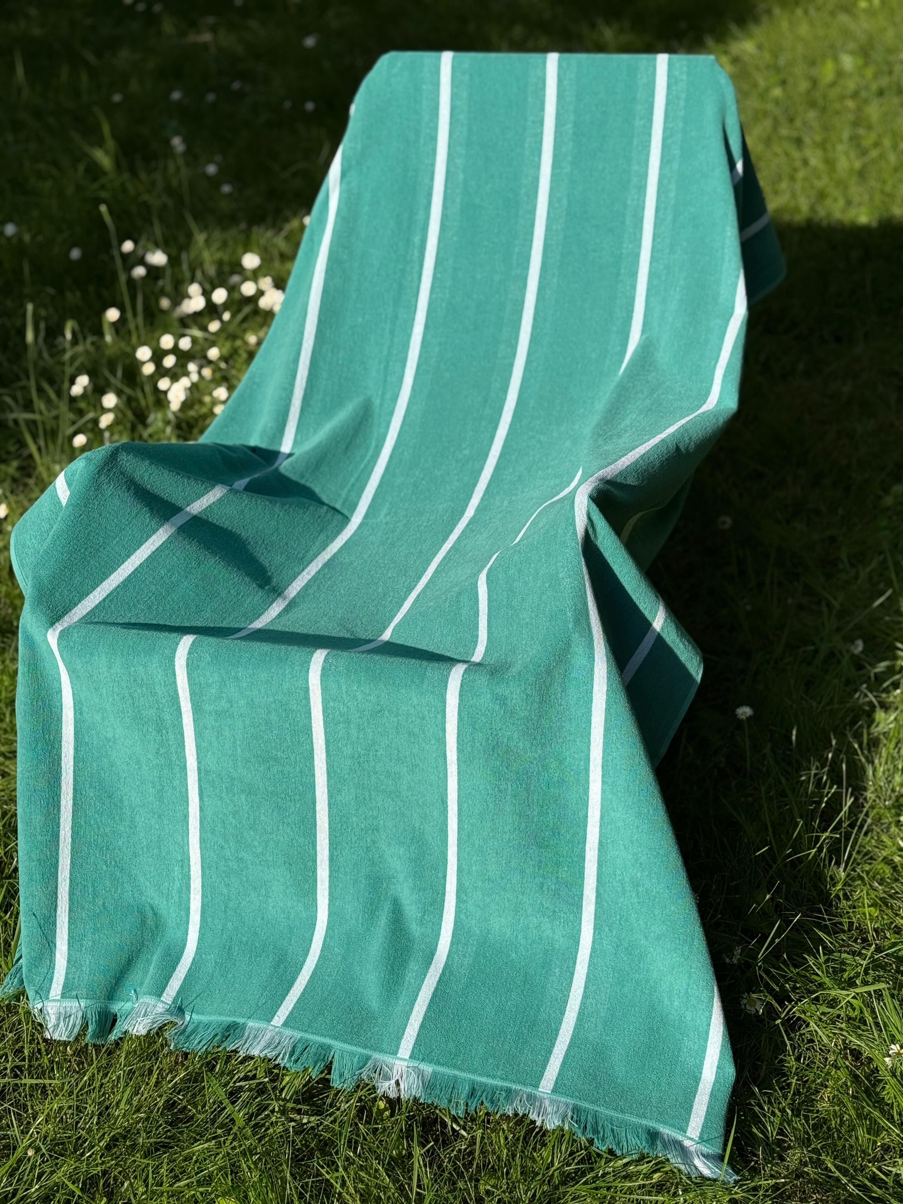 Telo Mare Spugna e Cotone Righe Ton-Sur-Ton Bagno Moreali Tessile Casa 100 x 180 Smeraldo