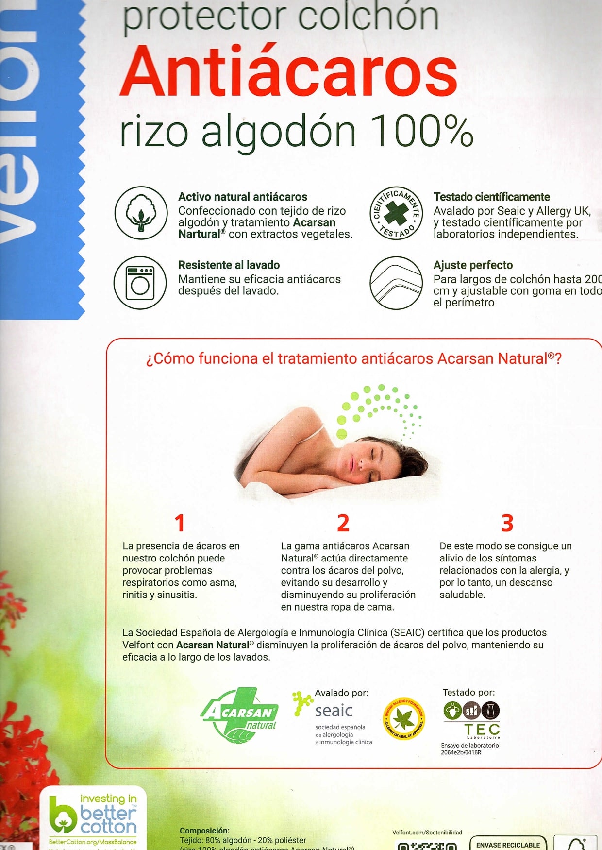 Coprimaterasso in Spugna Antiacaro Acarsan® Materasso Velfont