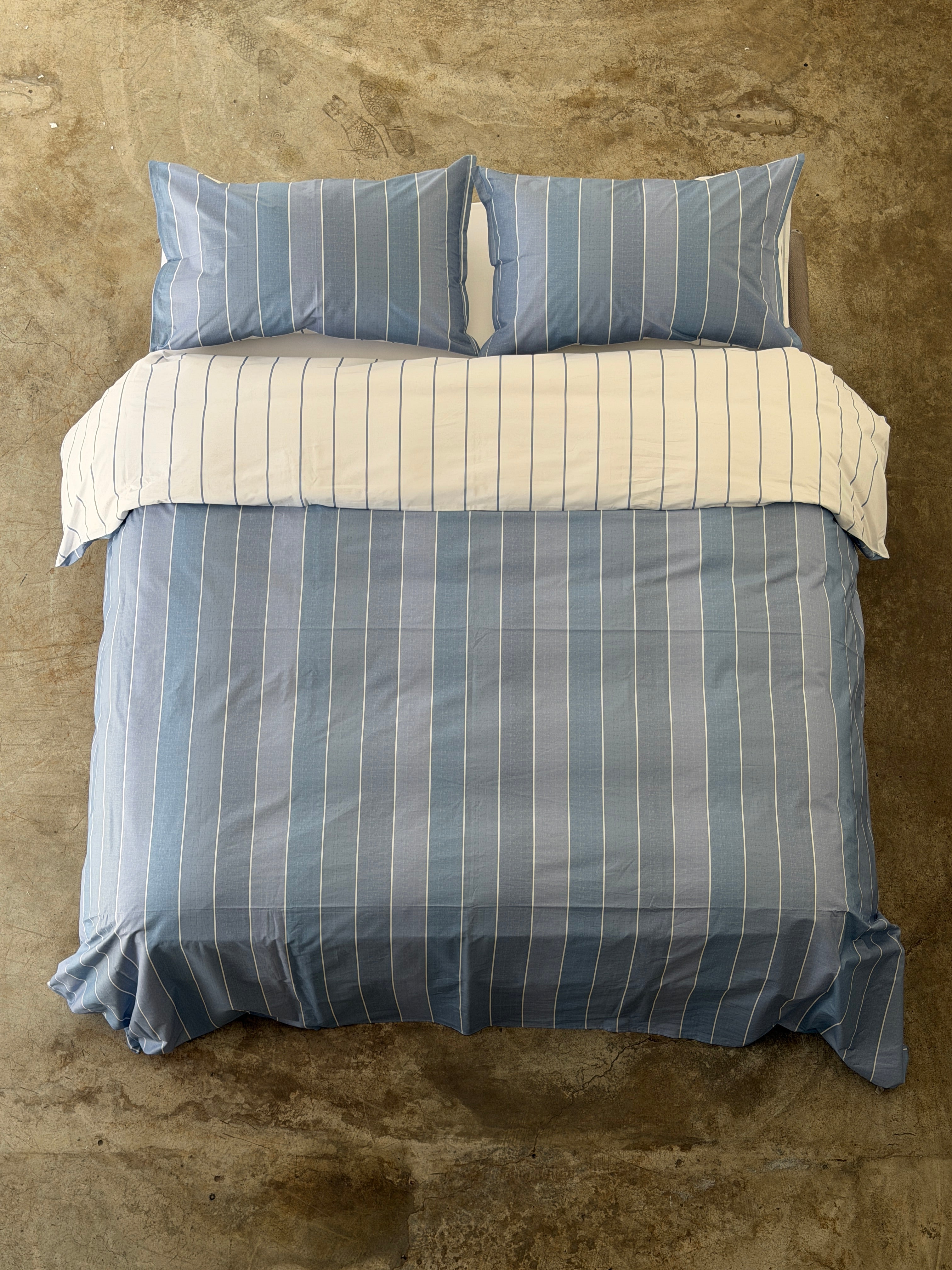 Parure Copripiumino Double Rigone-Righe EASY Letto Moreali Tessile Casa Matrimoniale Denim