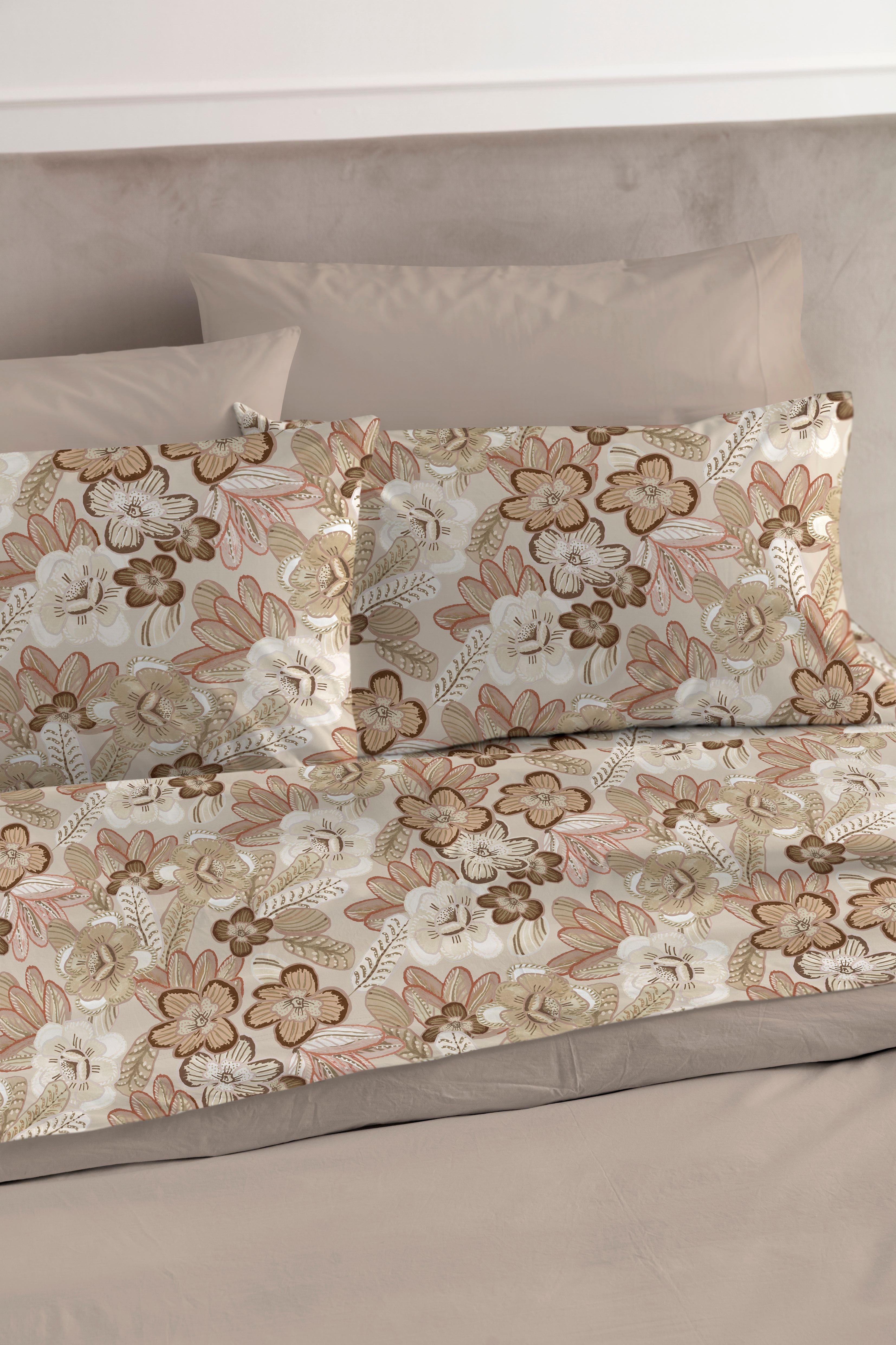 Completo Lenzuola Cotone Stampato GLEDIA Letto Riviera Matrimoniale Sesamo