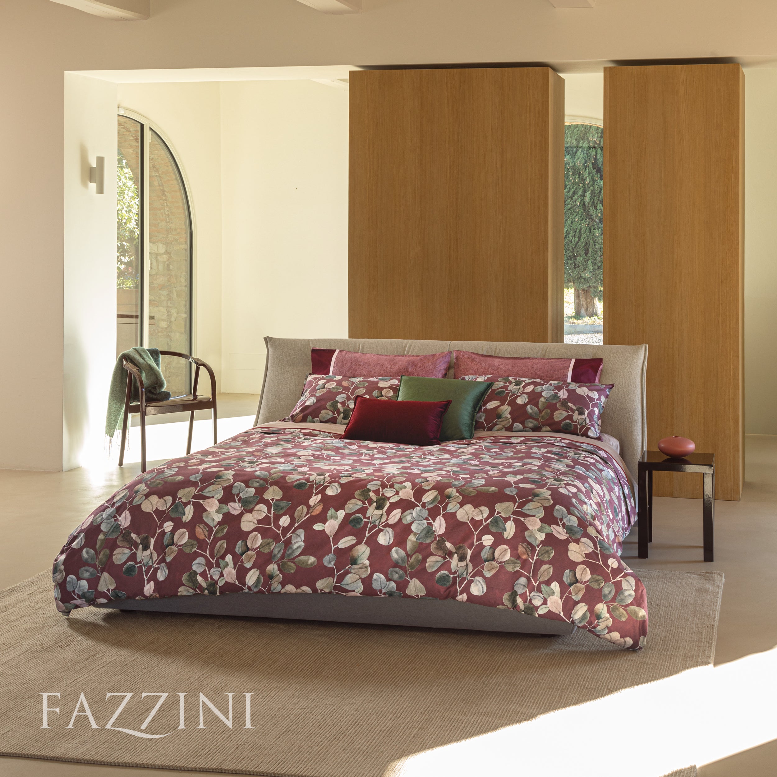 Parure Copripiumino Percalle Sabi Sabi Letto Fazzini Matrimoniale Burgundy - Sasso