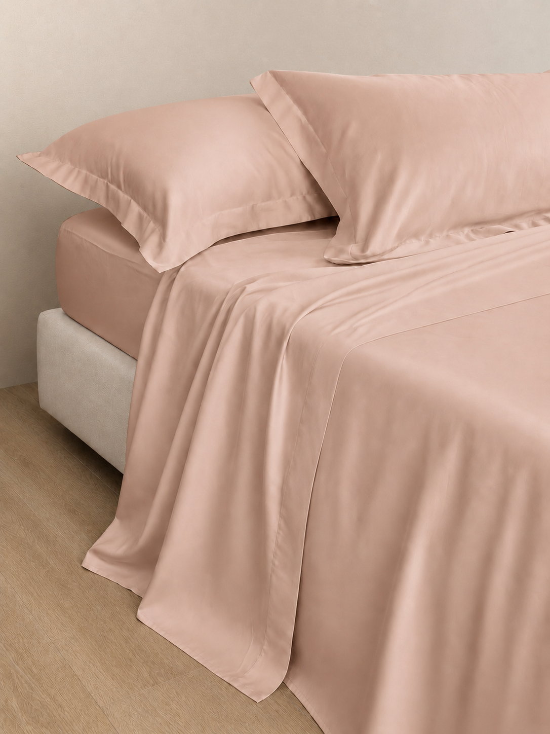 Completo Lenzuola Raso Cotone 300TC SATIN ELITE Letto Moreali Tessile Casa Matrimoniale Cipria 277