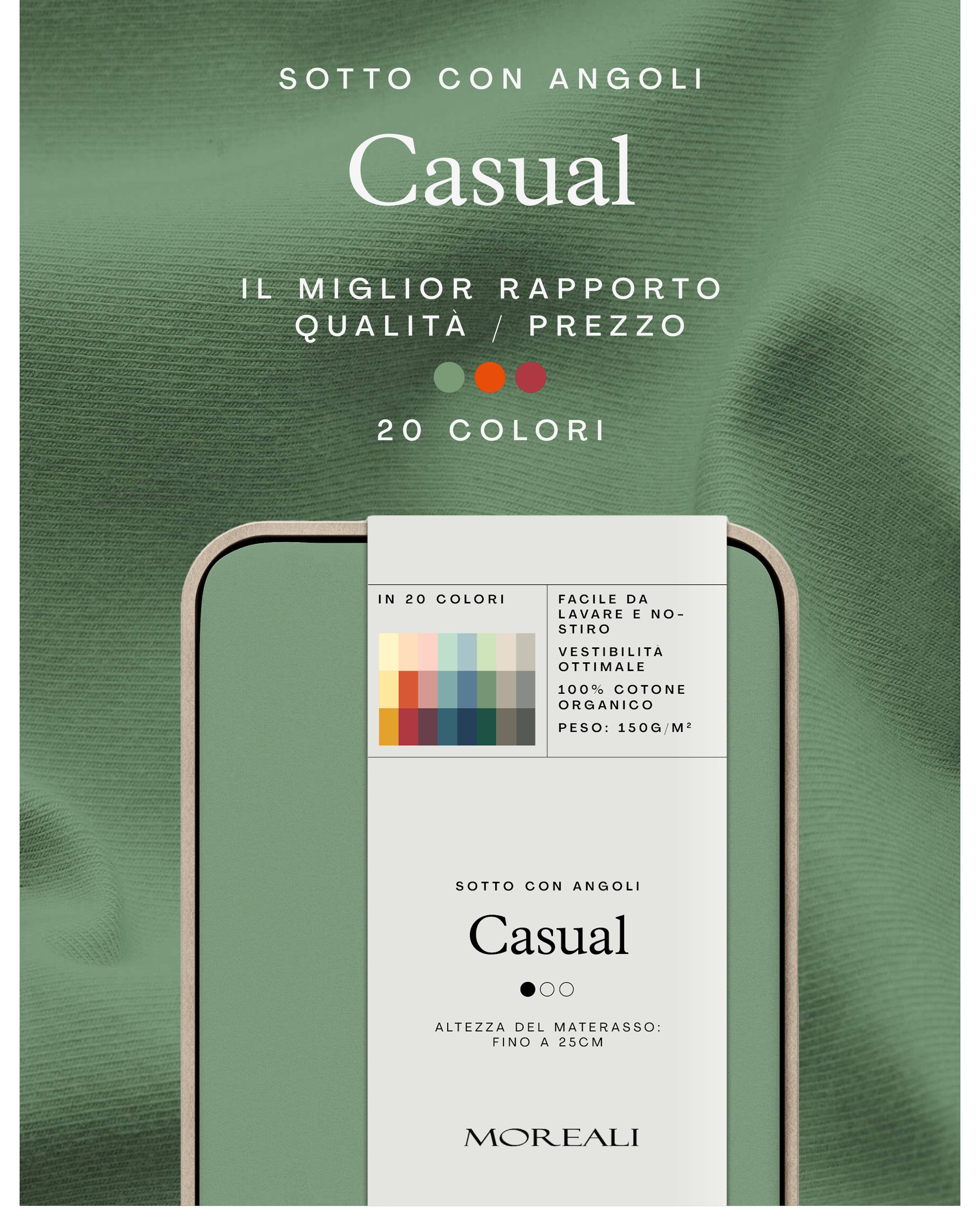 Sotto con Angoli in Jersey Cotone CASUAL Materasso Moreali Tessile Casa