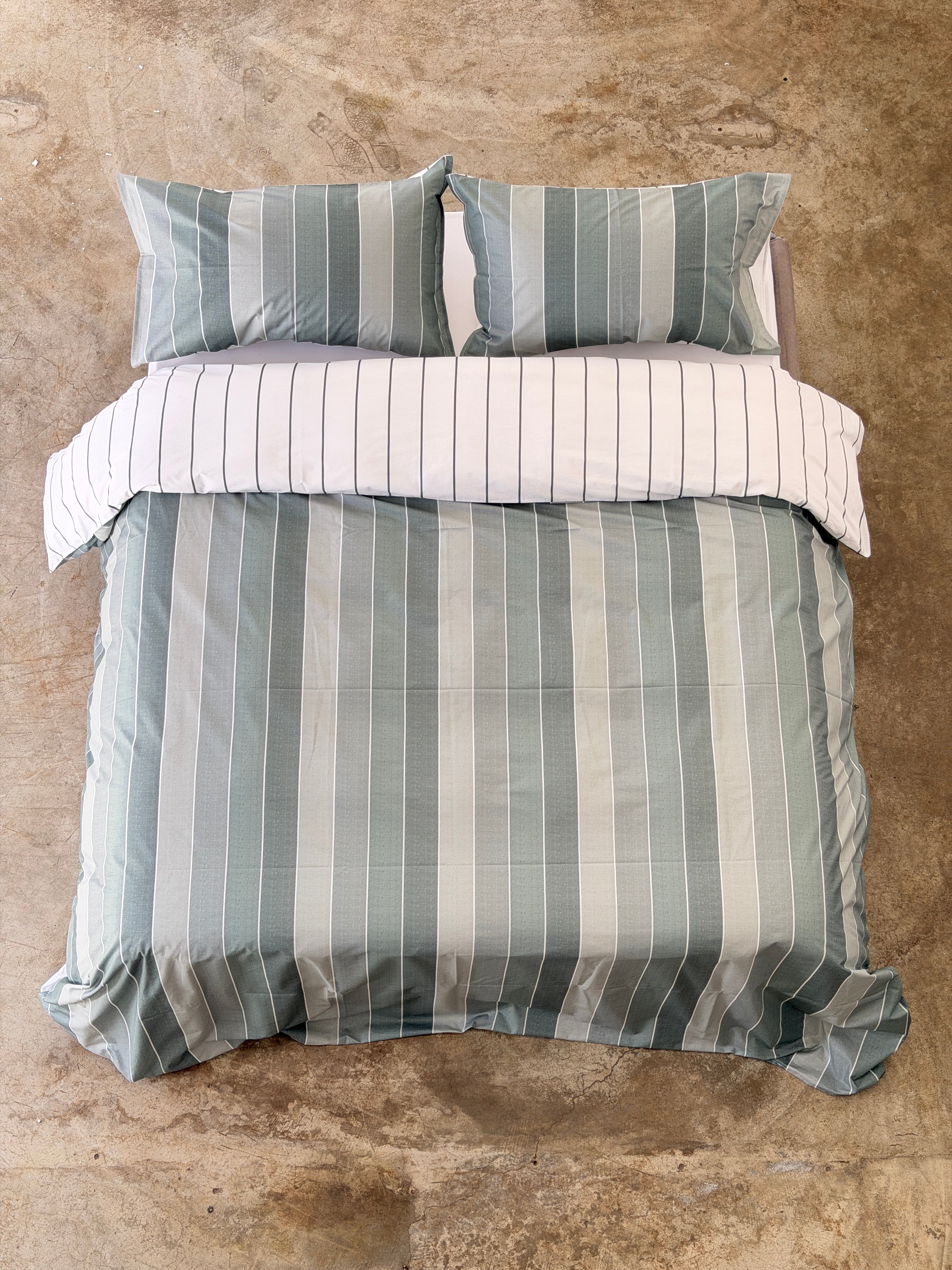 Parure Copripiumino Double Rigone-Righe EASY Letto Moreali Tessile Casa Matrimoniale Verde