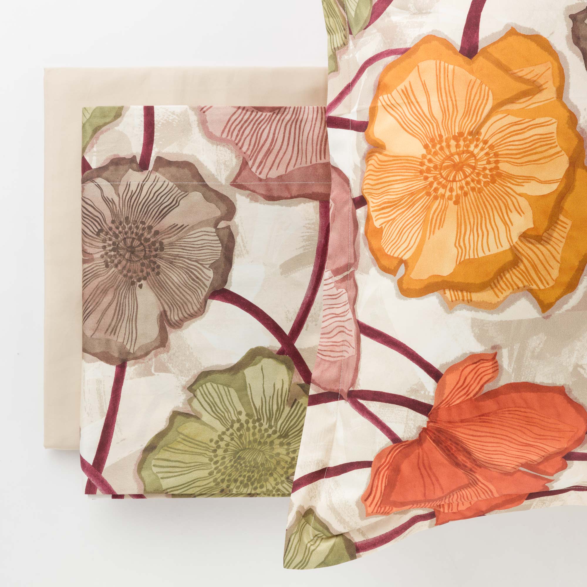 Completo Lenzuola Copriletto Raso 300TC Stampa Digitale Keira Letto Reevèr Matrimoniale Cumino