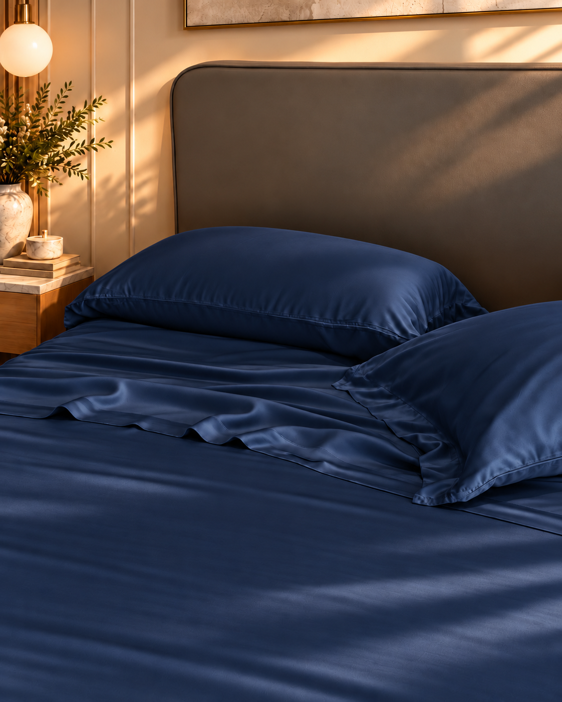 Completo Lenzuola SETA DI BAMBOO Letto Moreali Tessile Casa Matrimoniale Blu