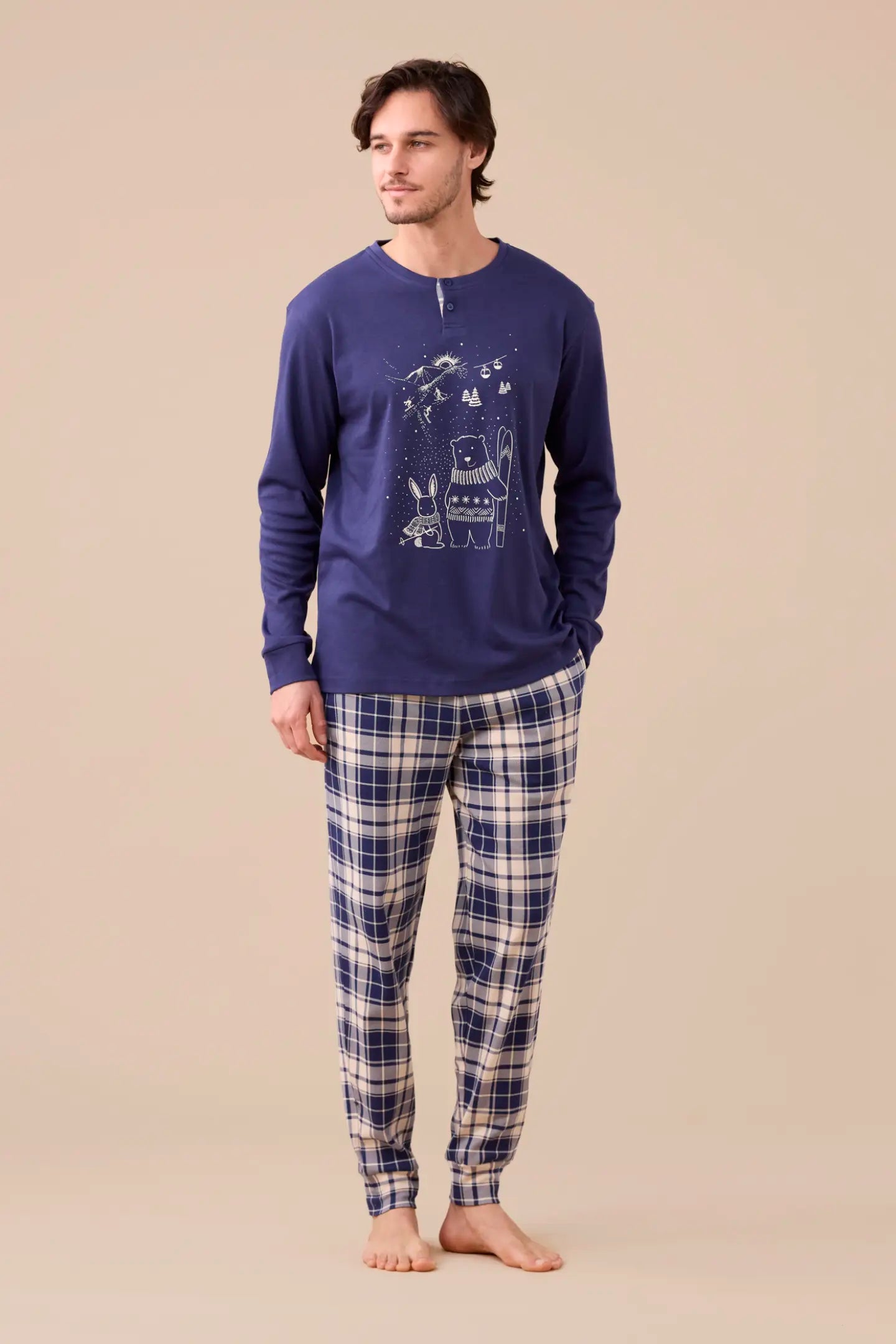Pigiama Uomo Caldo Cotone Noel Abbigliamento noidinotte S Blu