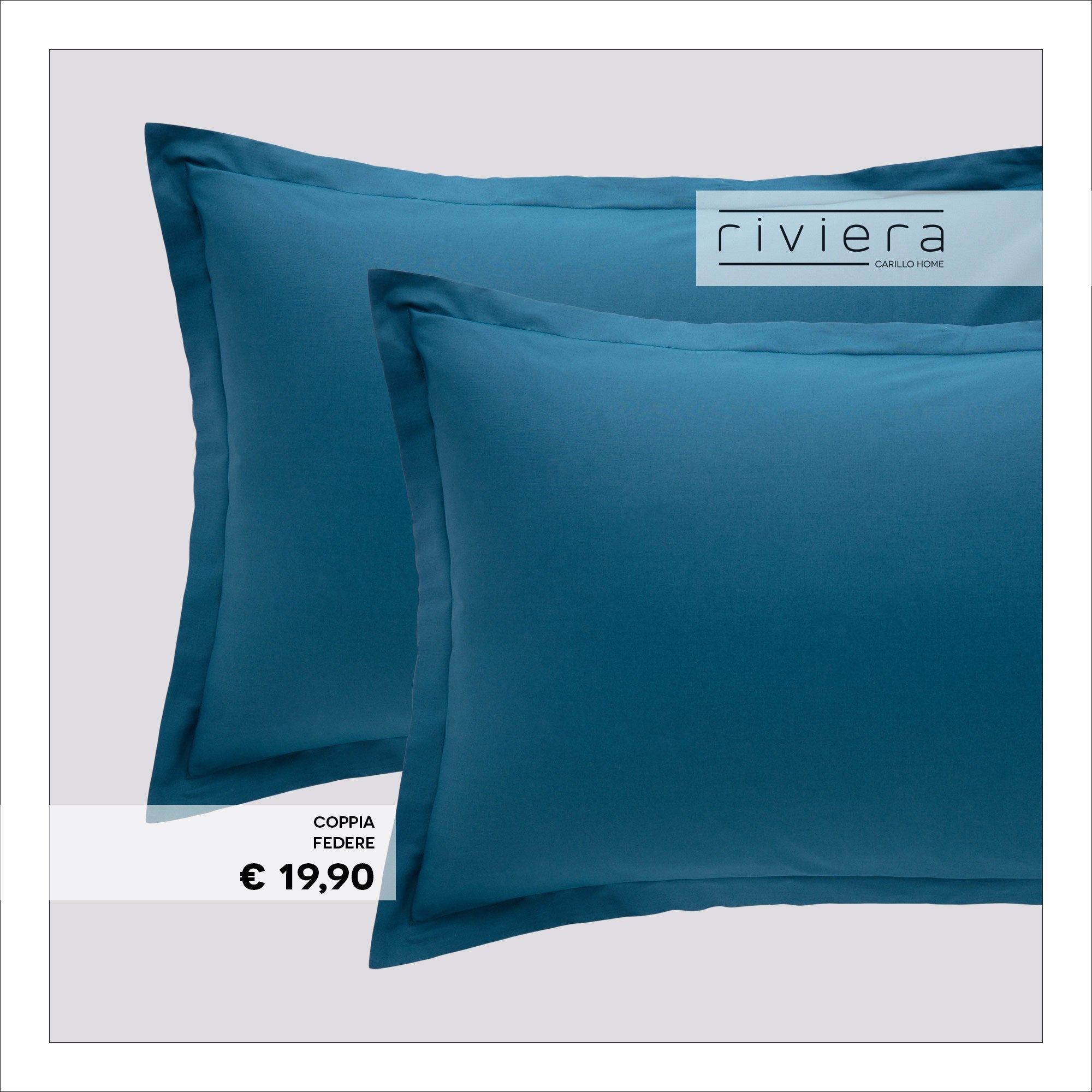 Coppia di Federe 100% Madapolam Cotone Letto Riviera 50 x 80 Ottanio