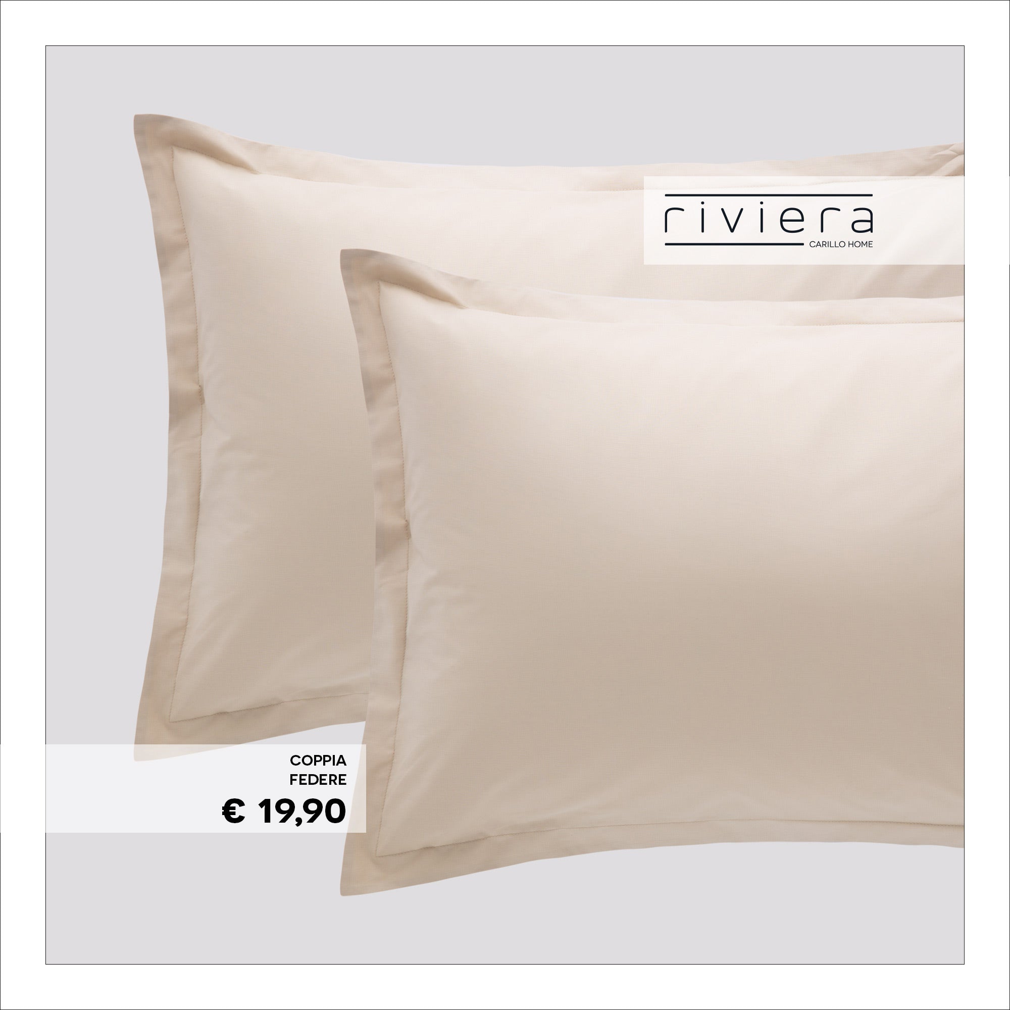 Coppia di Federe 100% Madapolam Cotone Letto Riviera 50 x 80 Tortora