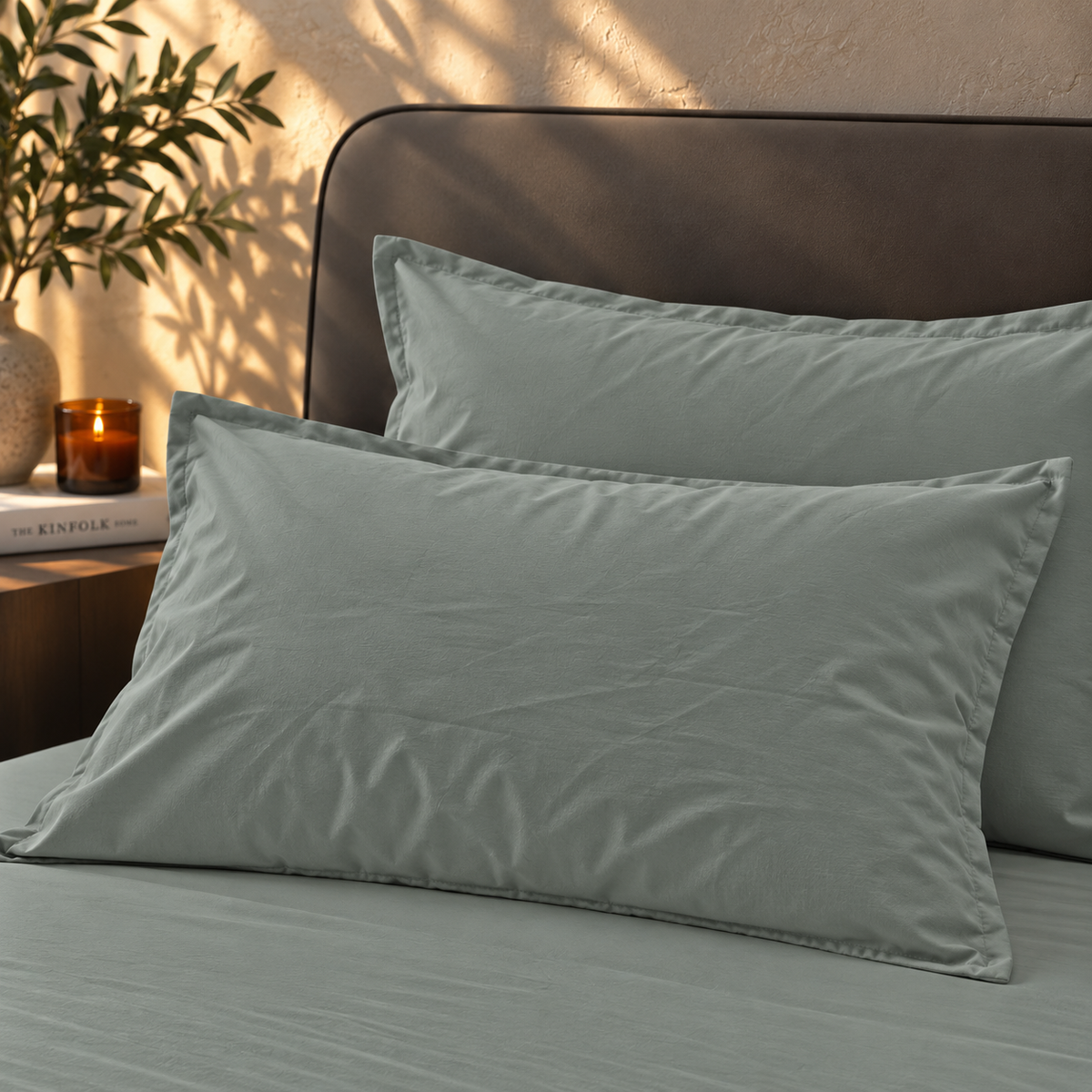 Coppia Federe Cotone No-Stiro ESSENZIALE Letto Moreali Tessile Casa 50 x 80 cm Verde Salvia