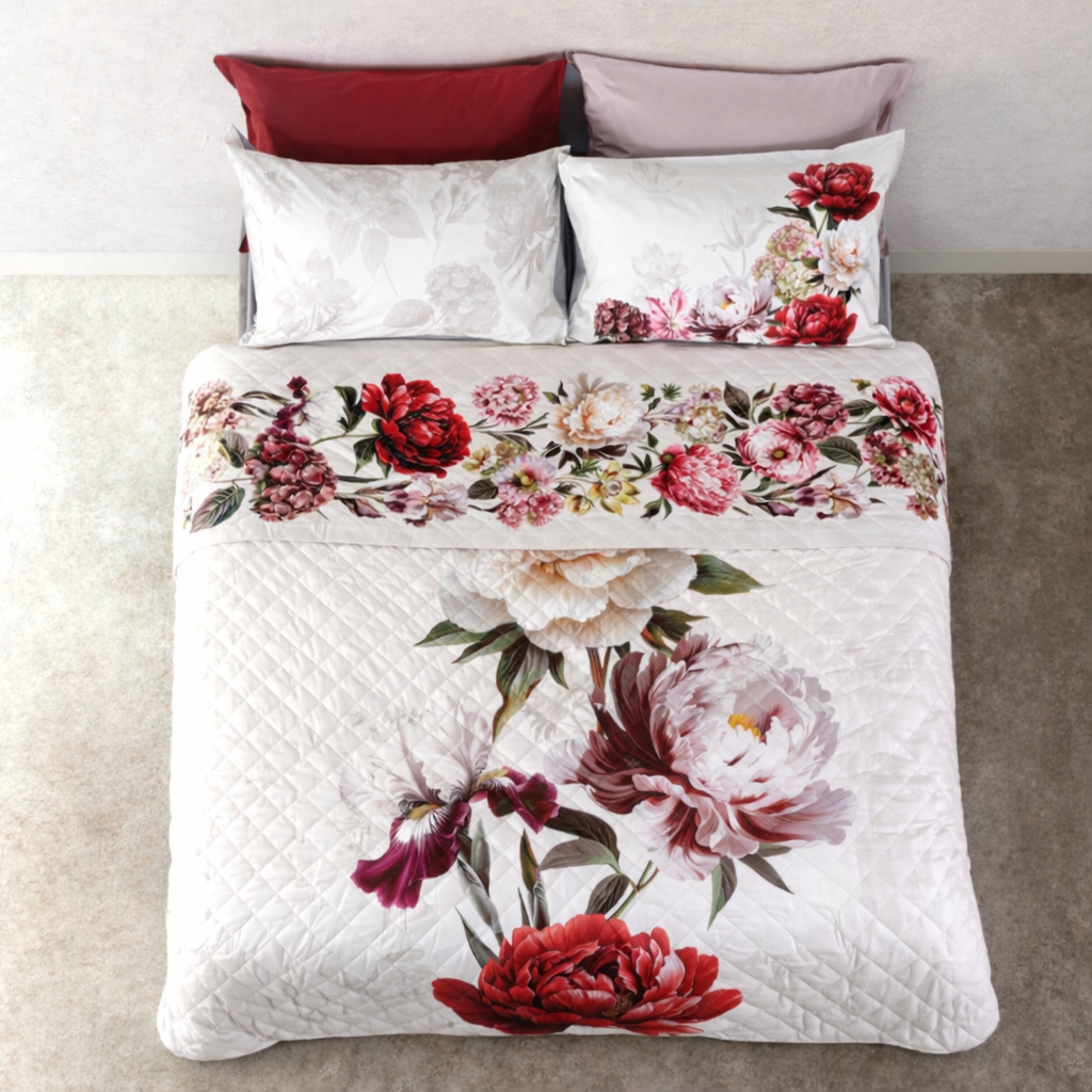 Trapuntino in Microfibra Stampato Flower Power 2651 Letto Cogal Matrimoniale 260 x 270 Carta da Zucchero