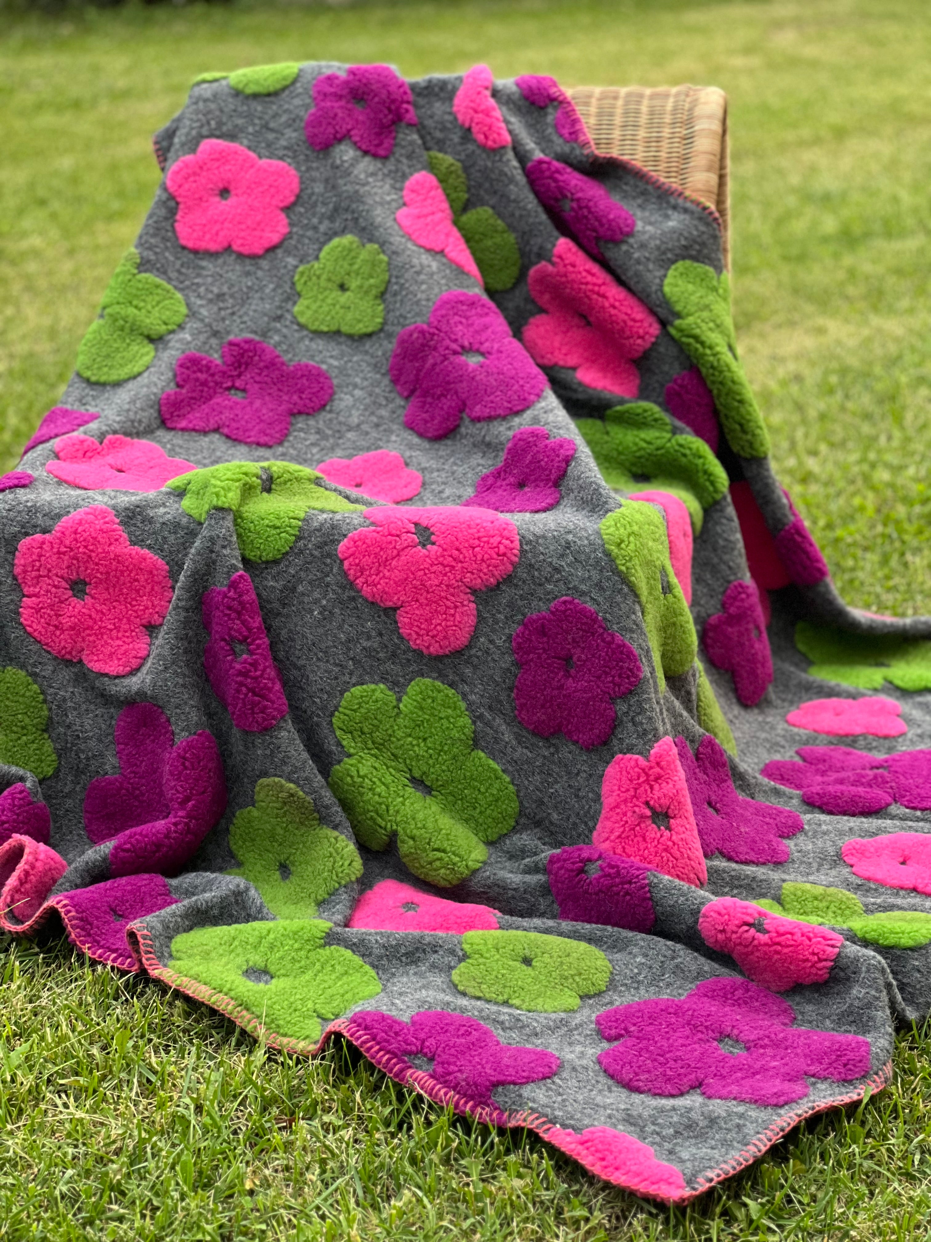 Plaid Lana Cotta Italiana POP ART FLOWERS Soggiorno Moreali Tessile Casa Plaid 150 x 170 Antracite