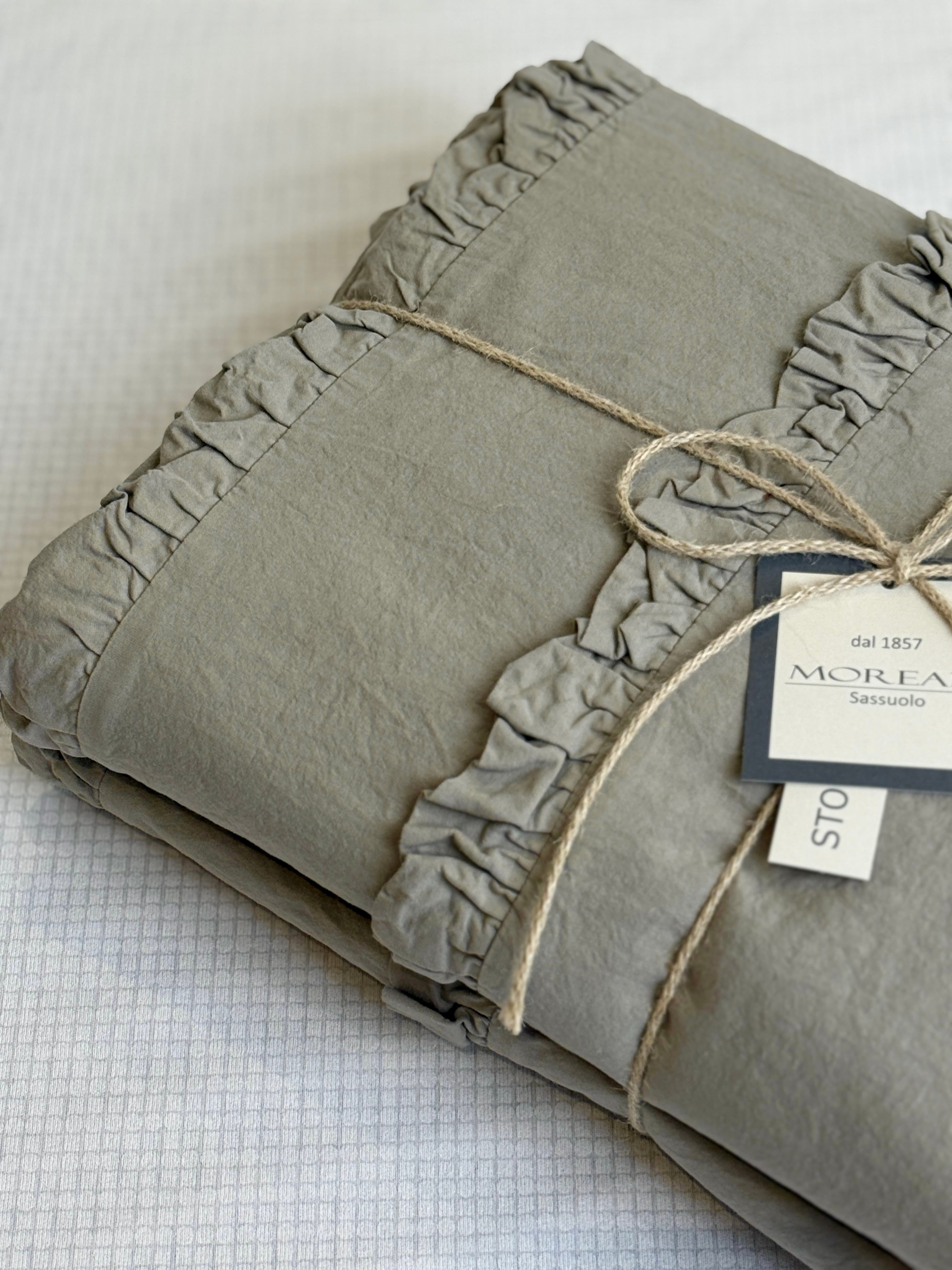 Parure Copripiumino No-Stiro DOPPIA FRAPPINA Letto Moreali Tessile Casa Matrimoniale Tortora